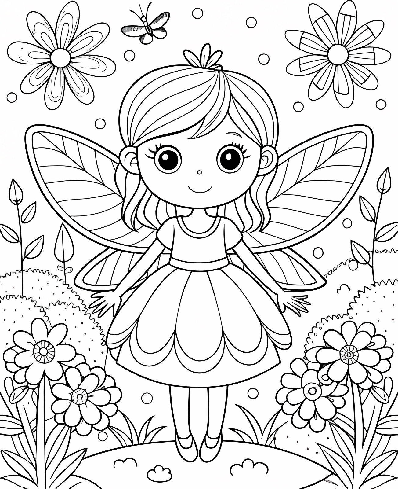 Fée dans un jardin — Coloriage à imprimer gratuit