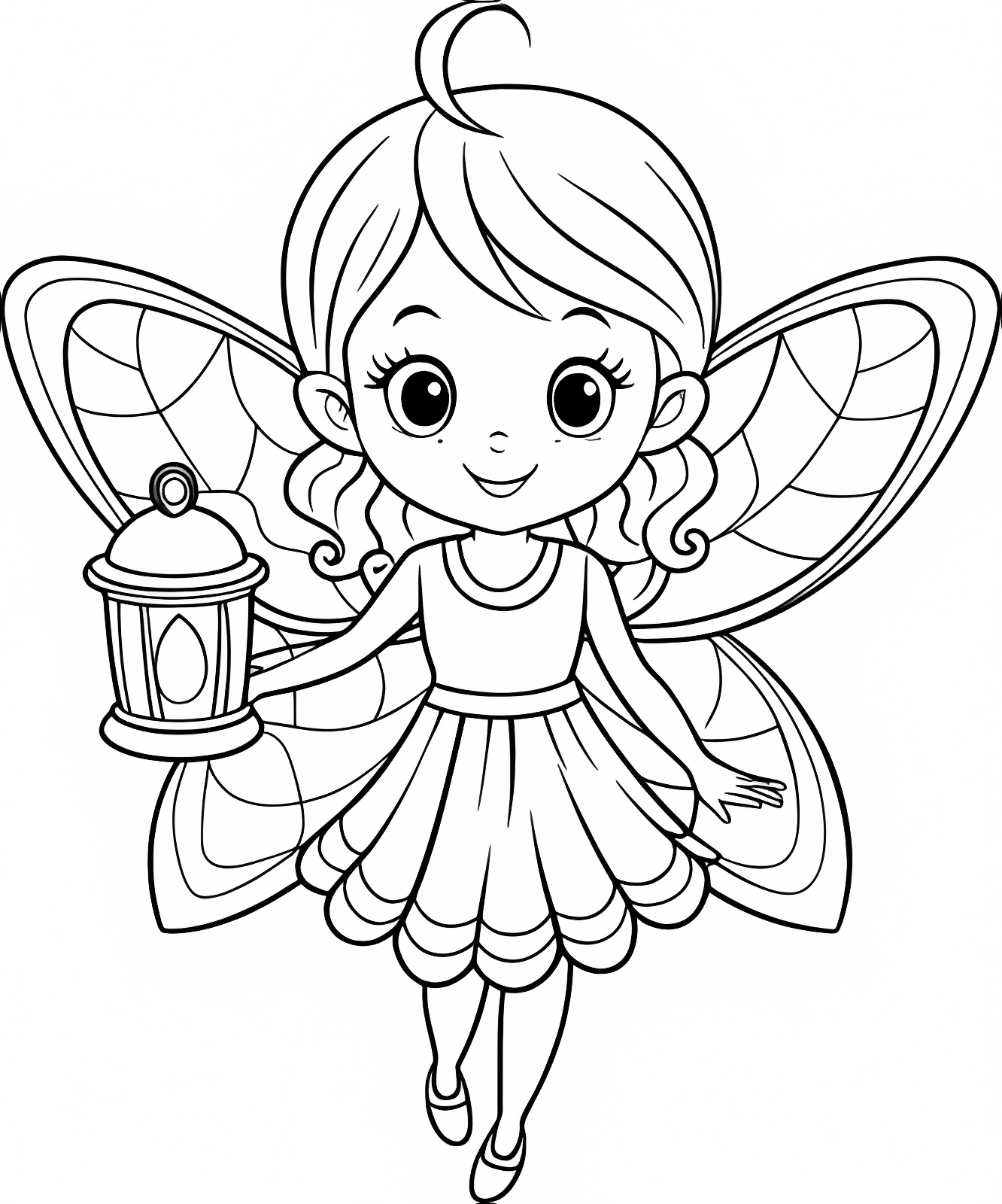 Fée avec une lanterne — Coloriage à imprimer gratuit