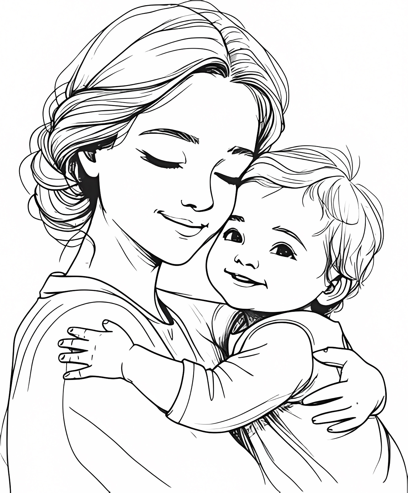 Mom and child — Free printable coloring page