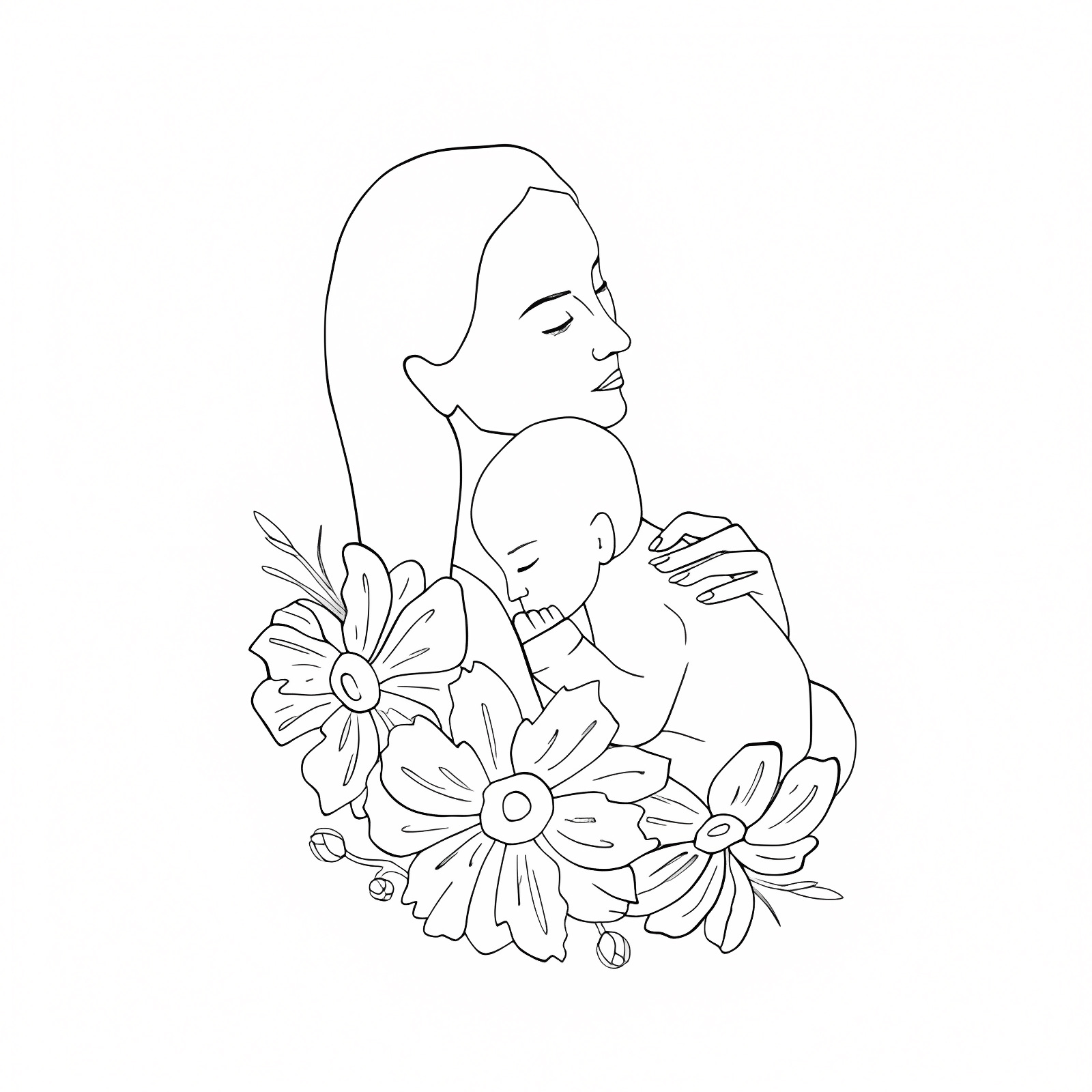 Maman et bébé — Coloriage à imprimer gratuit
