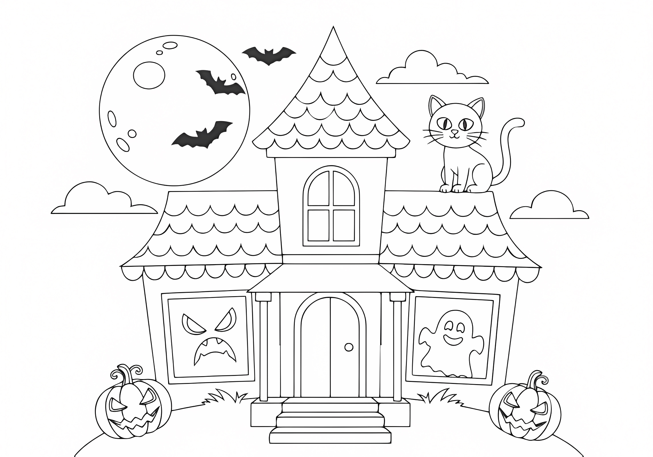 Sorcière et son chat — Coloriage à imprimer gratuit