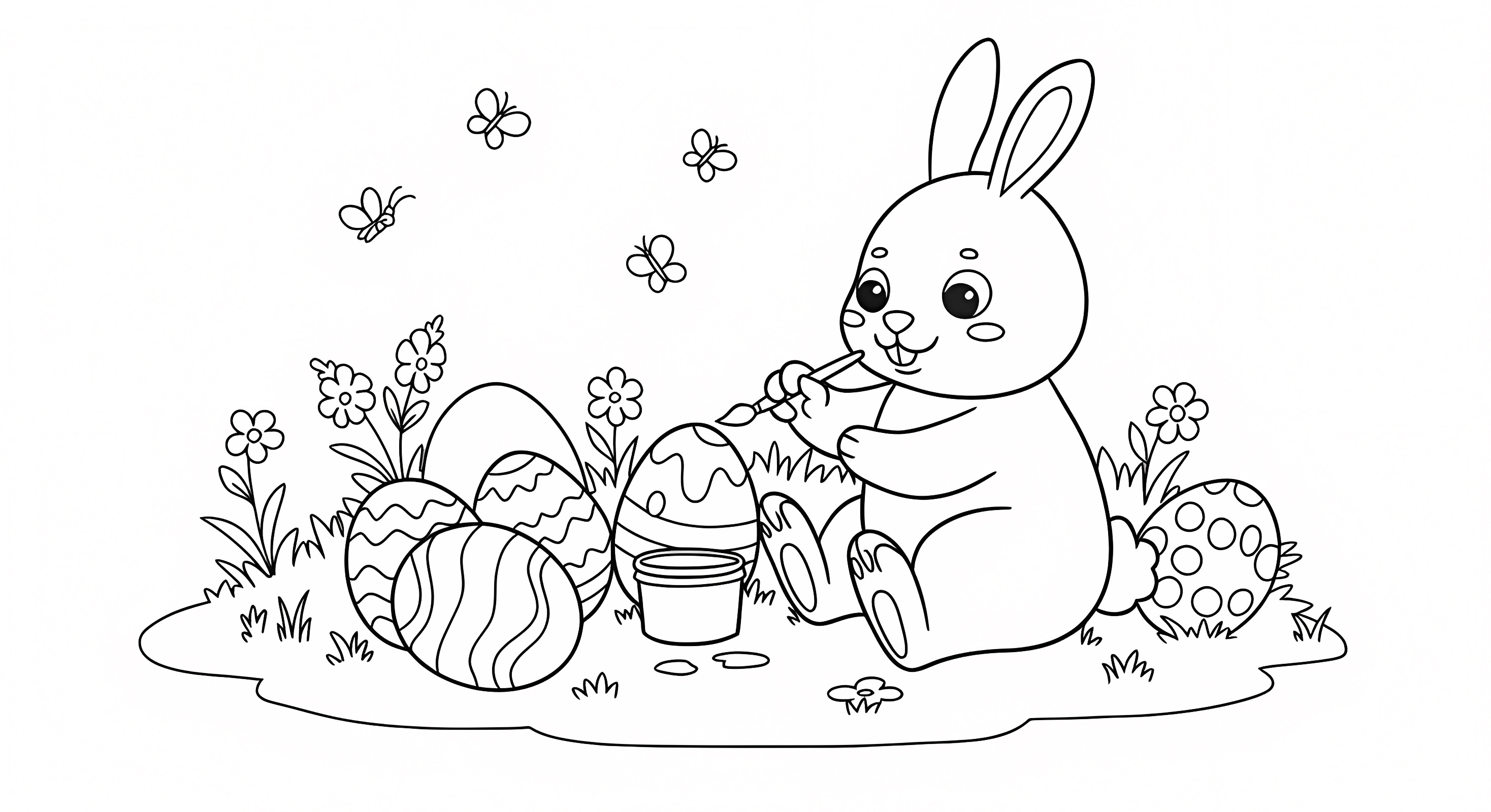 Lapin peinture oeufs Pâques — Coloriage à imprimer gratuit
