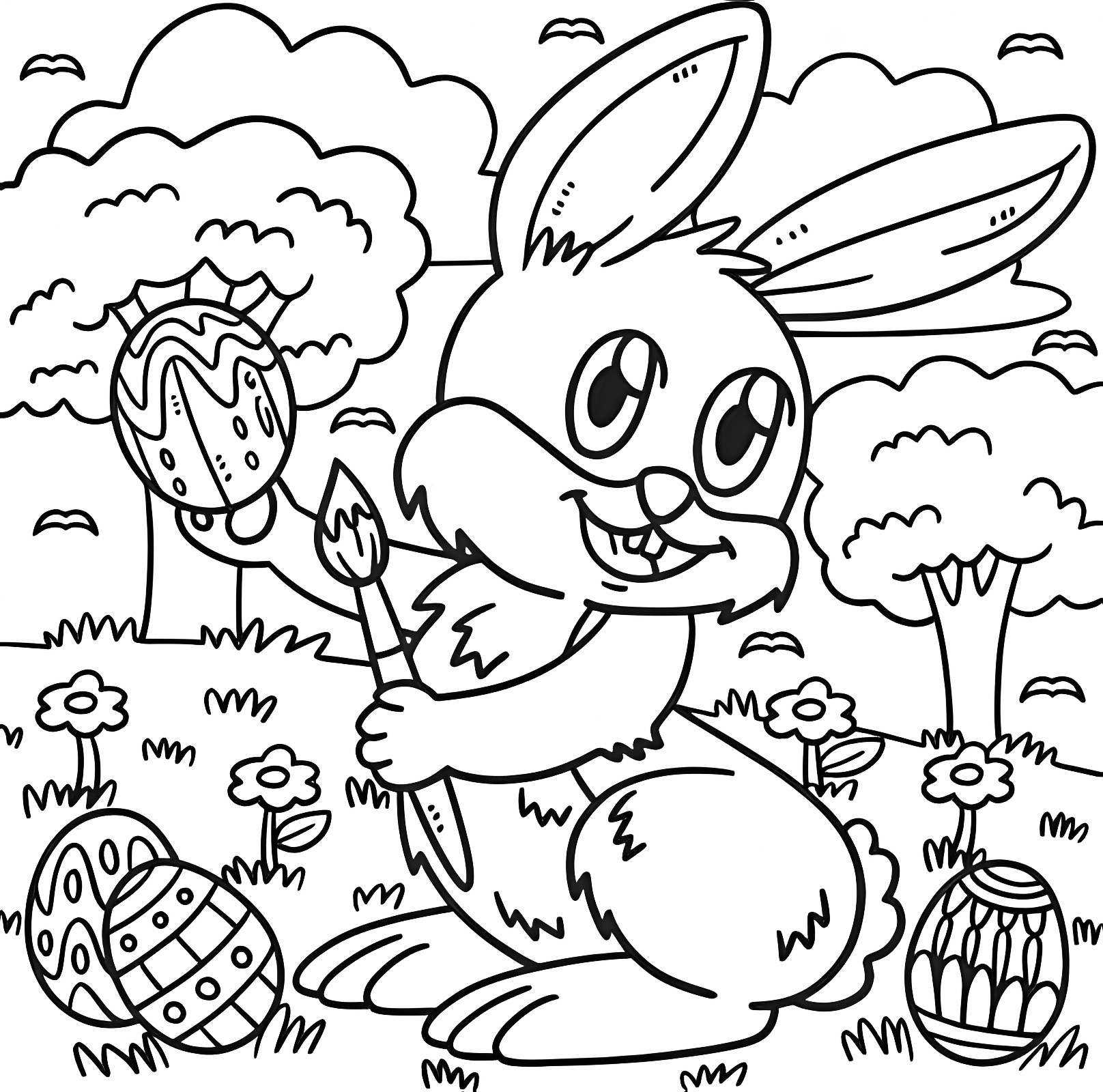 Lapin peinture Pâques — Coloriage à imprimer gratuit