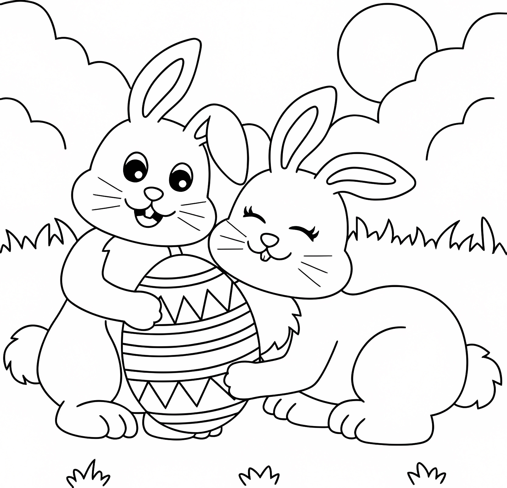 Lapin ami oeufs Pâques — Coloriage à imprimer gratuit