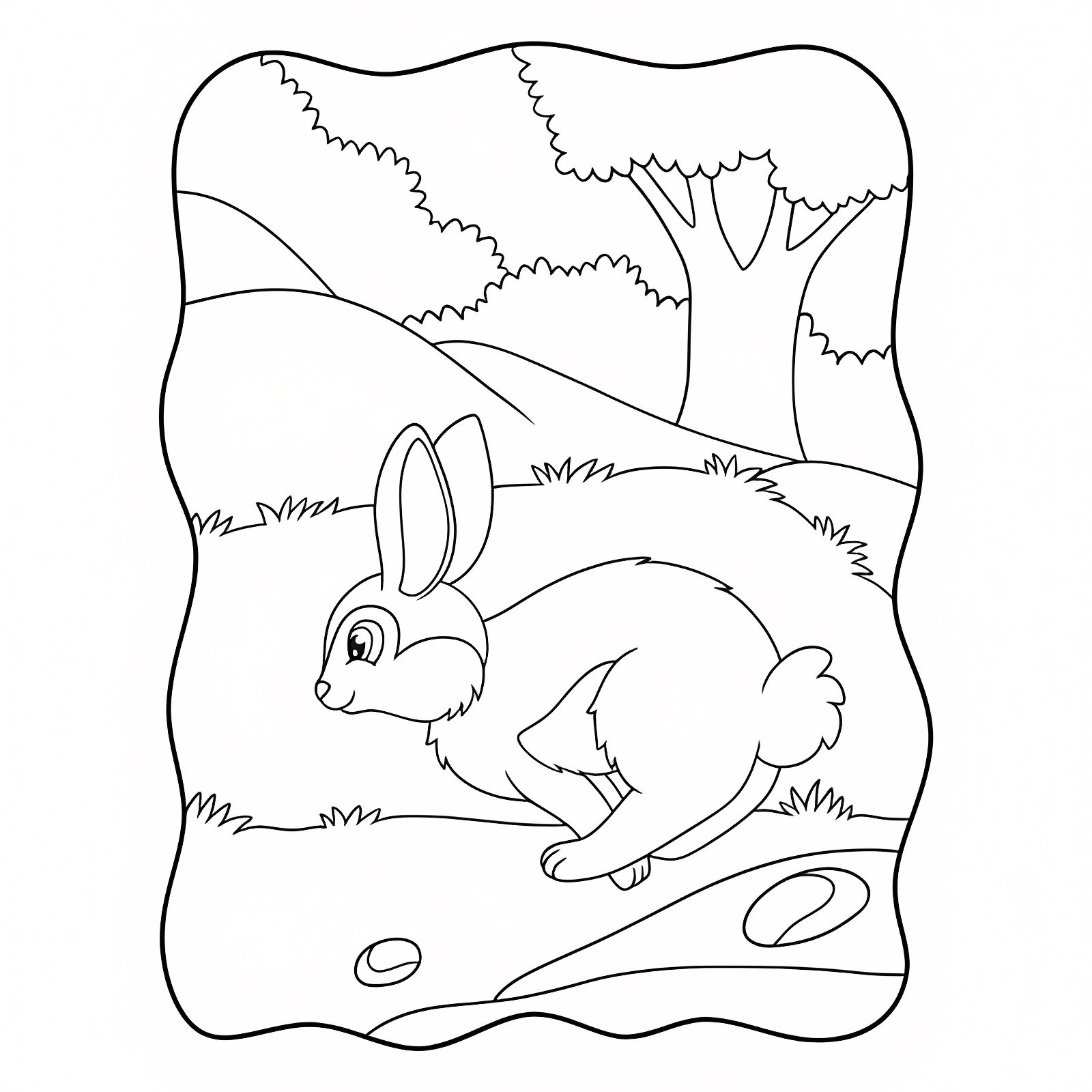 Lapin sautant forêt — Coloriage à imprimer gratuit