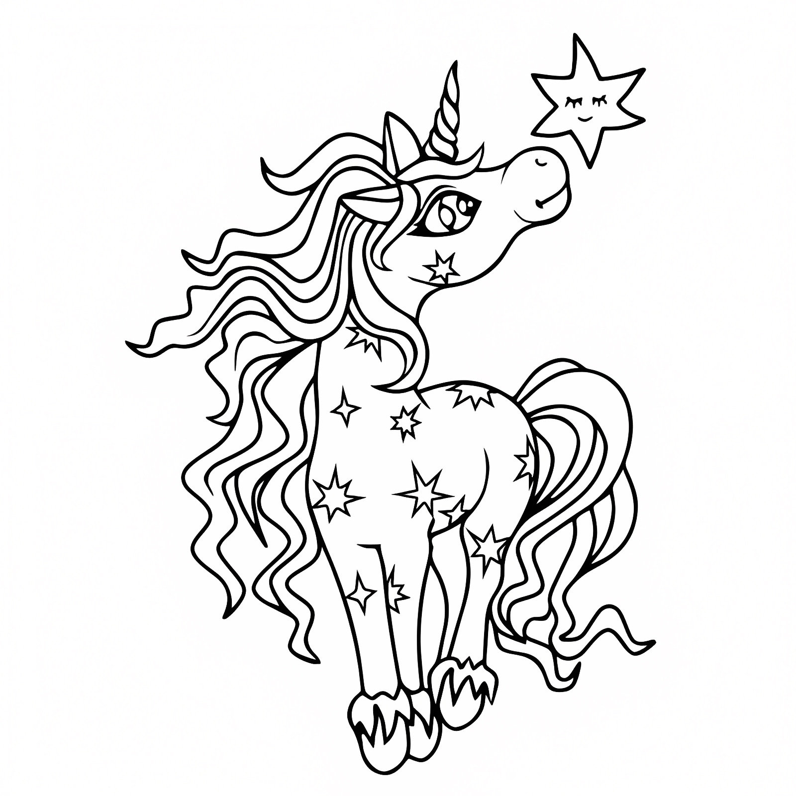 Licorne magique avec étoiles — Coloriage à imprimer gratuit
