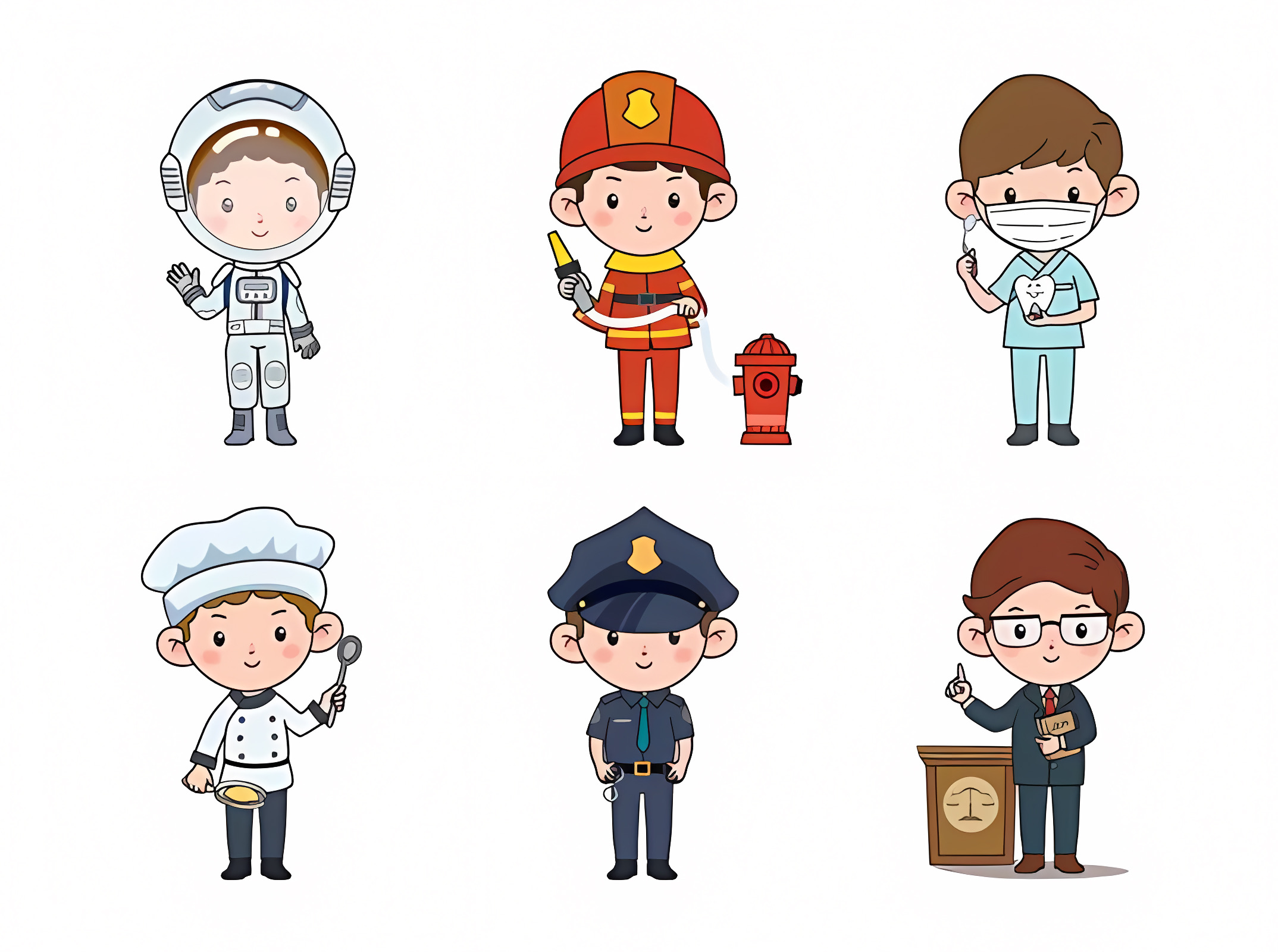 Characters of different jobs — Free printable coloring page