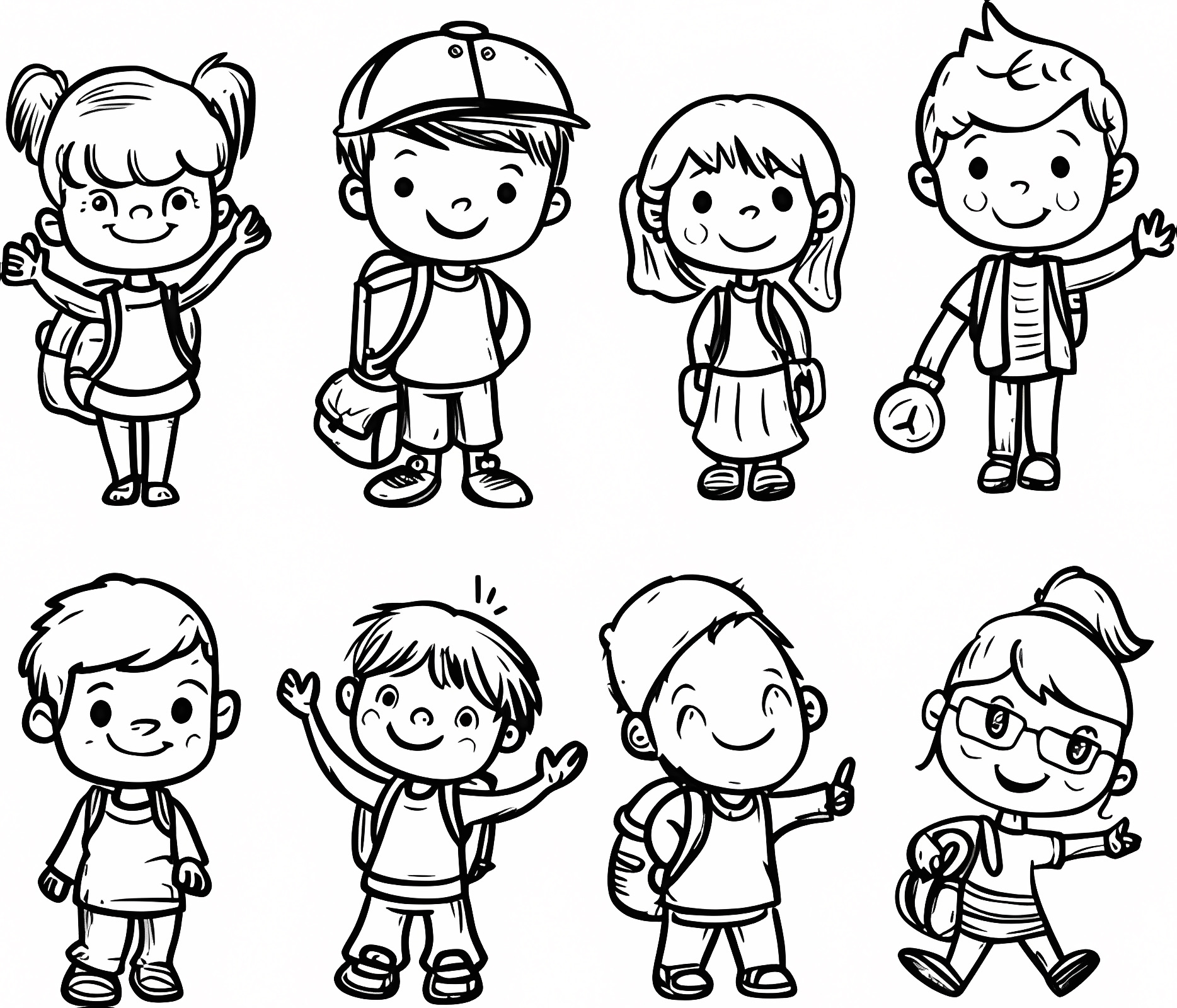 Kids in professional uniforms — Free printable coloring page
