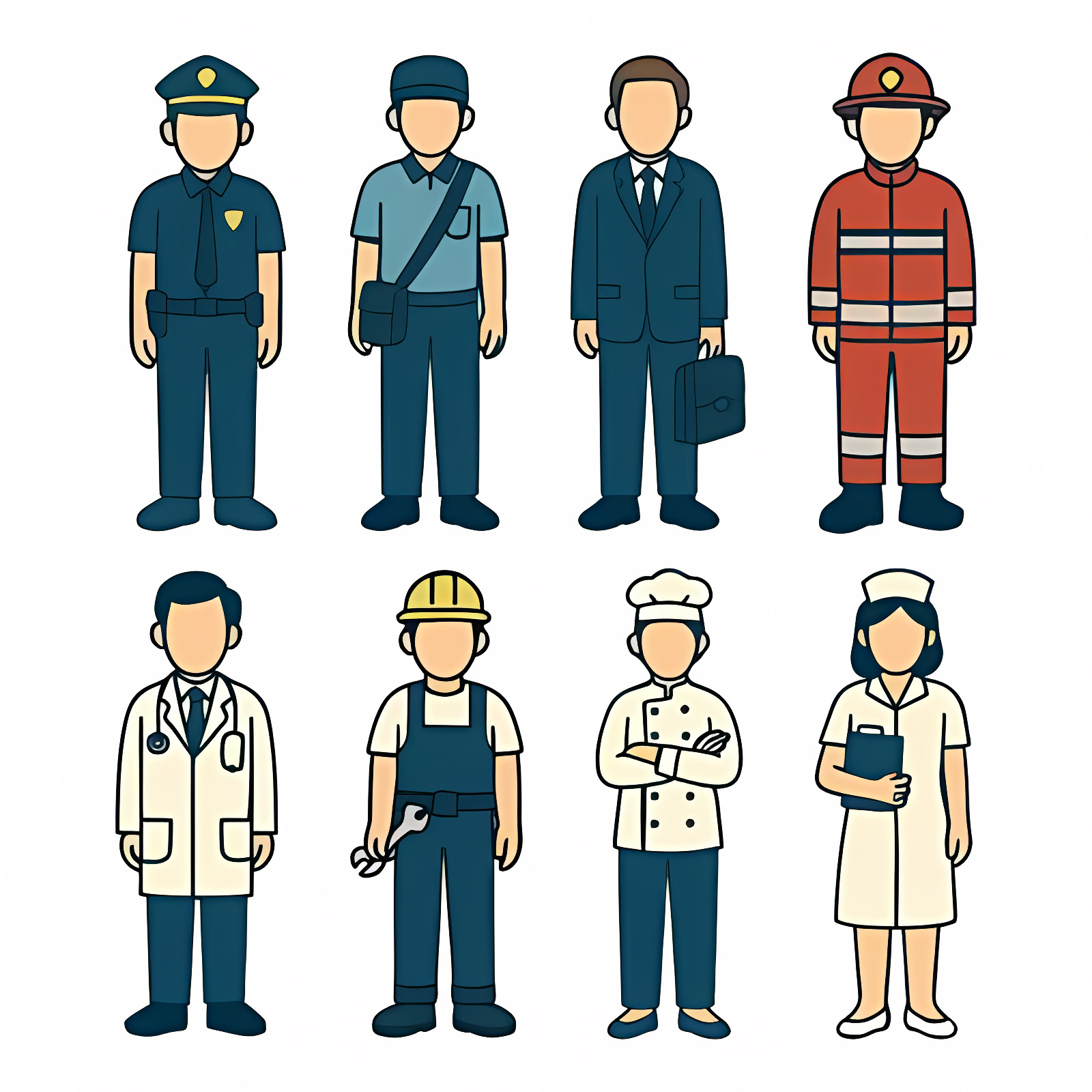 Professions and uniforms — Free printable coloring page