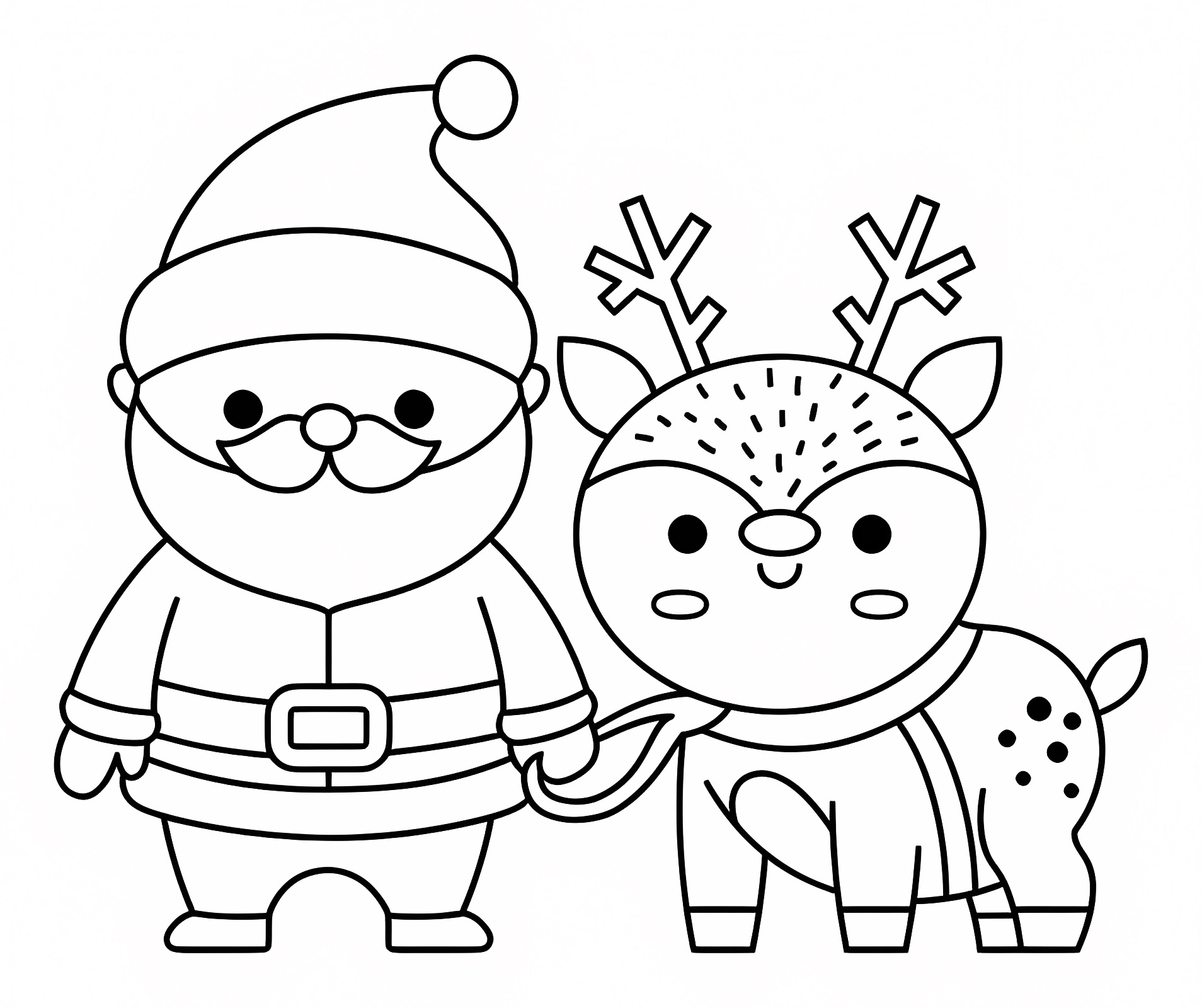 Père Noël avec renne — Coloriage à imprimer gratuit