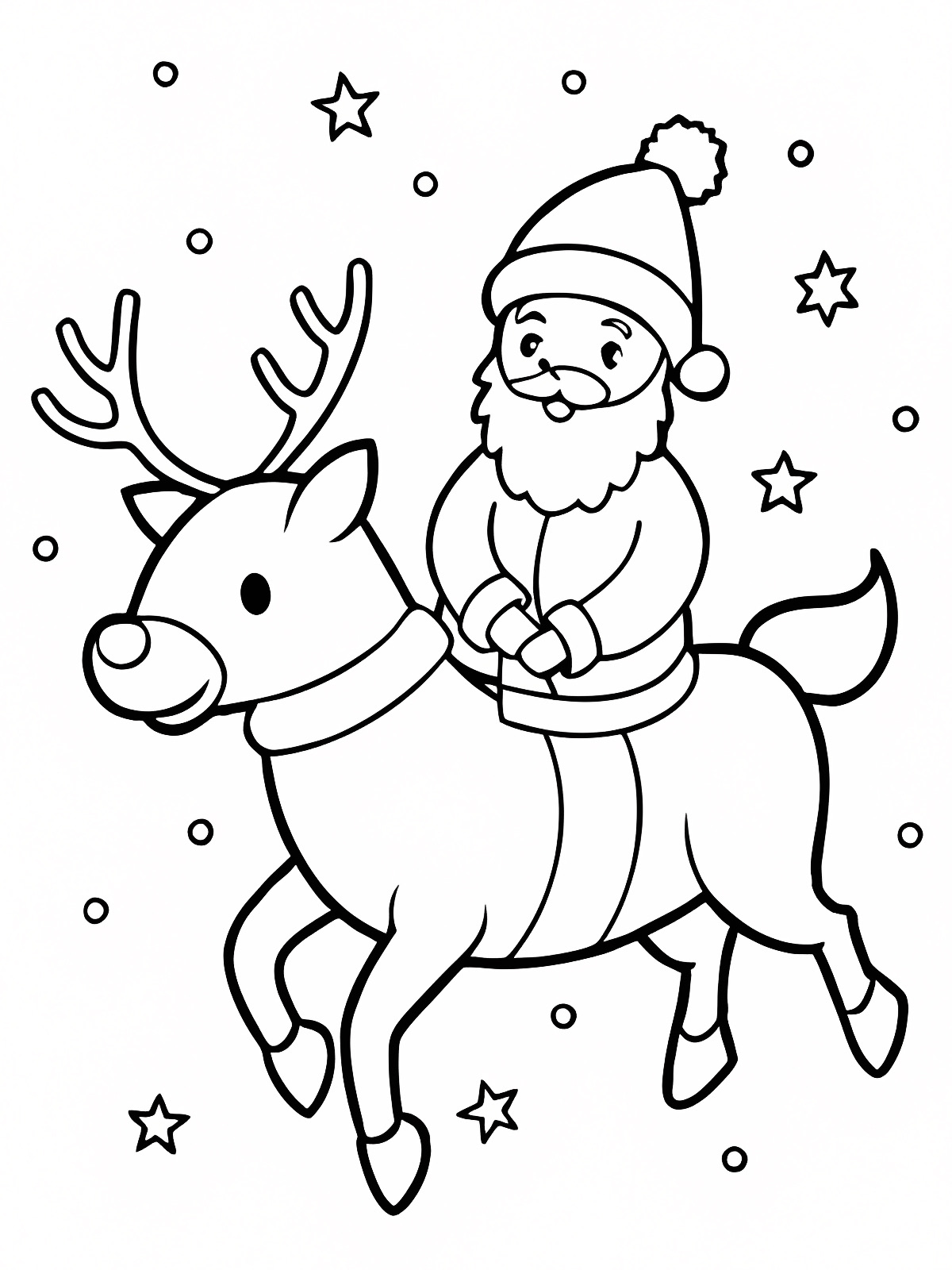 Père Noël et ses lutins — Coloriage à imprimer gratuit