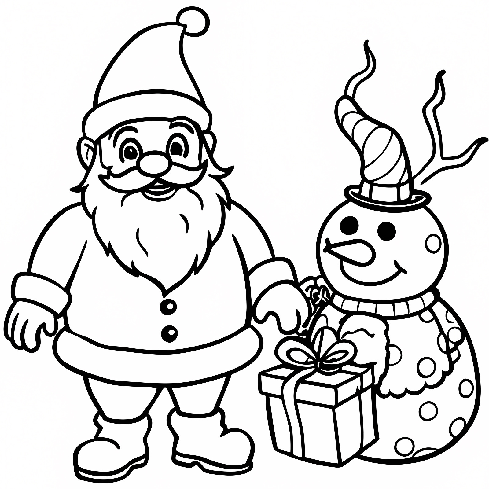 Père Noël avec cadeaux — Coloriage à imprimer gratuit