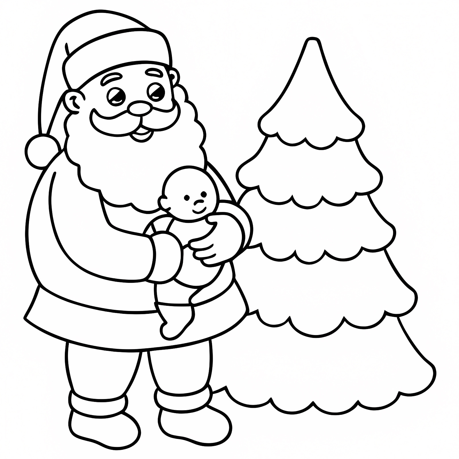 Père Noël et ses lutins — Coloriage à imprimer gratuit