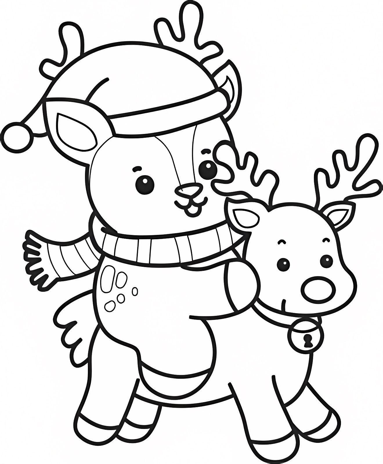 Père Noël avec renne — Coloriage à imprimer gratuit
