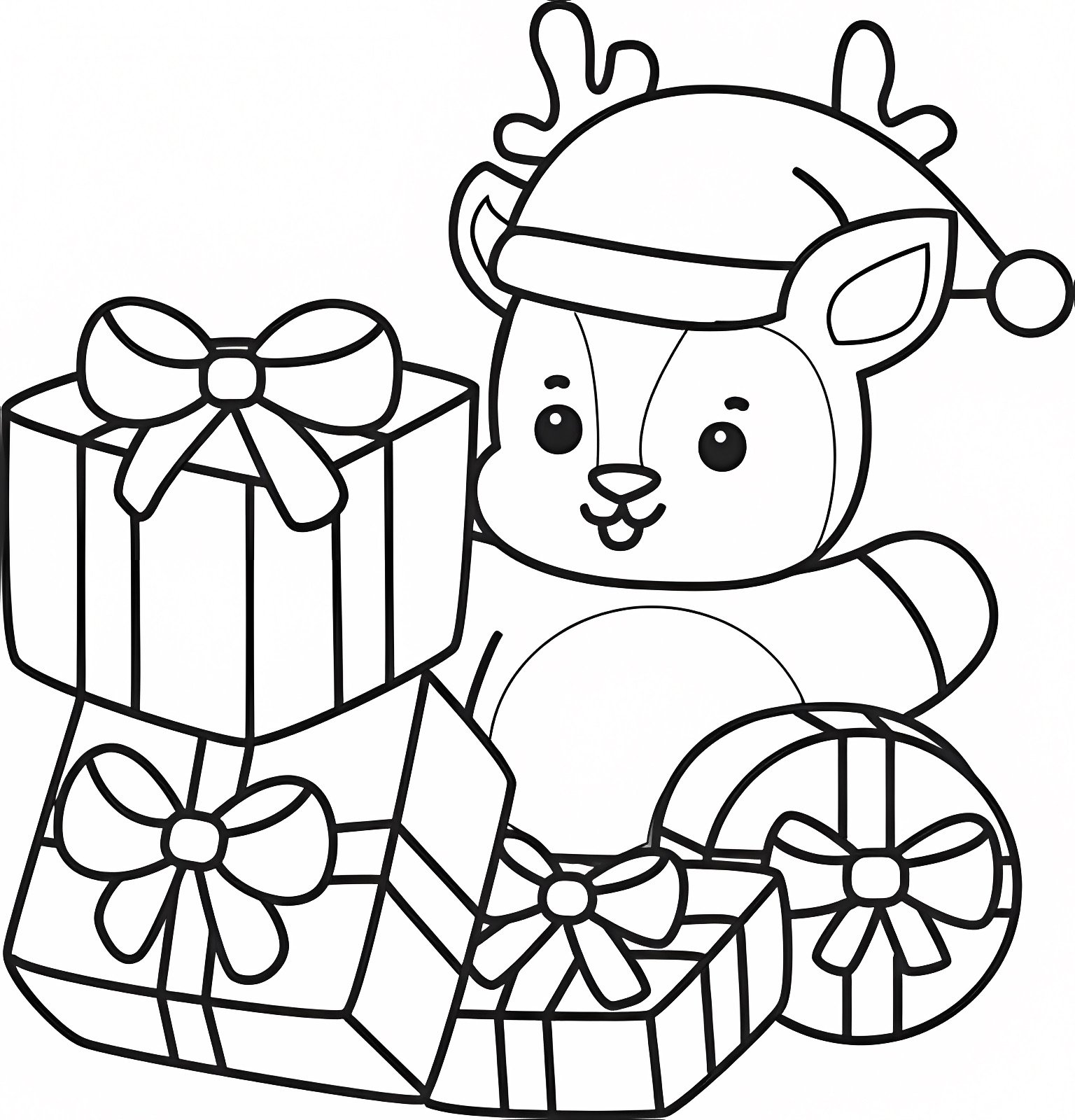 Père Noël avec renne — Coloriage à imprimer gratuit