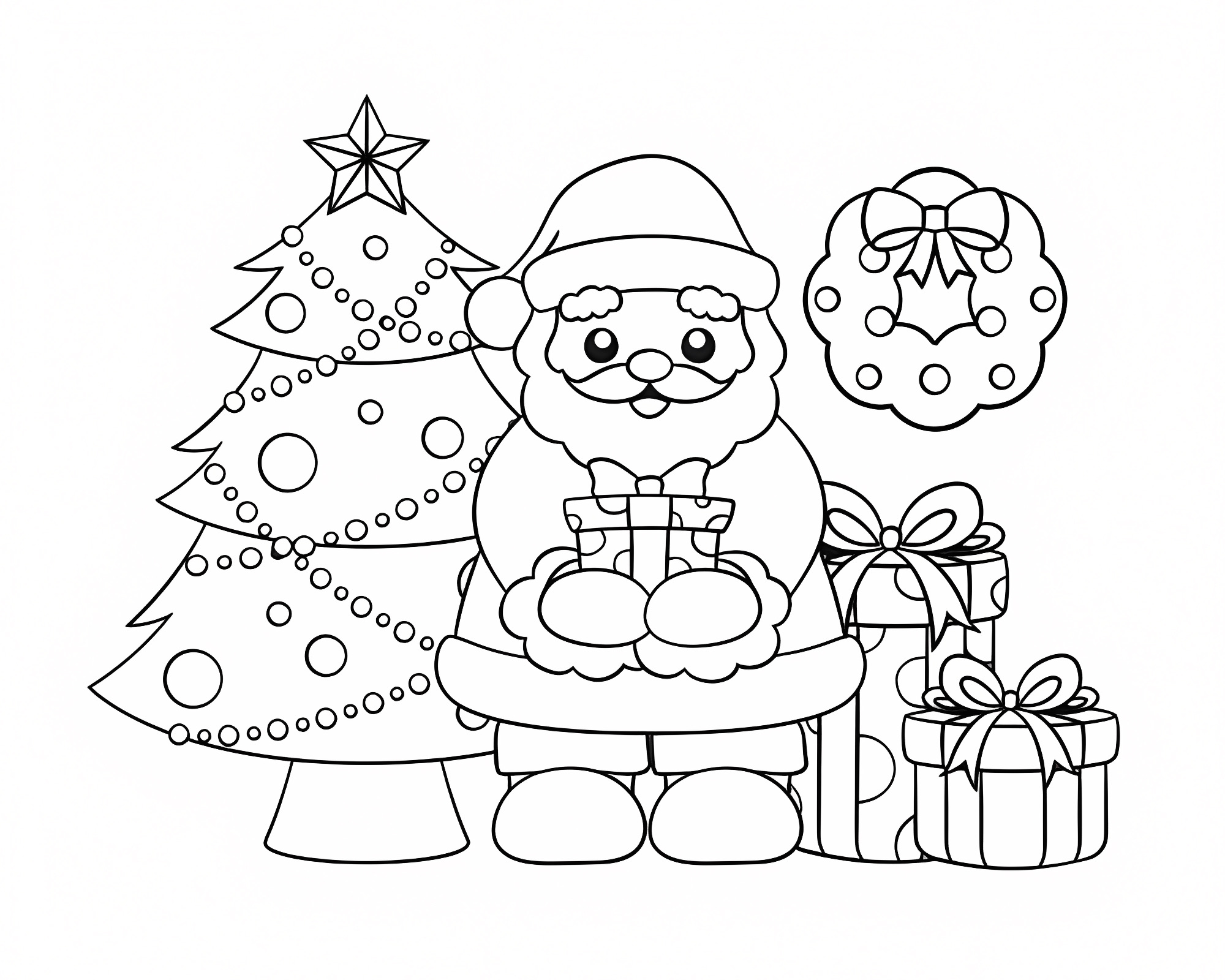 Cadeaux sous le sapin — Coloriage à imprimer gratuit
