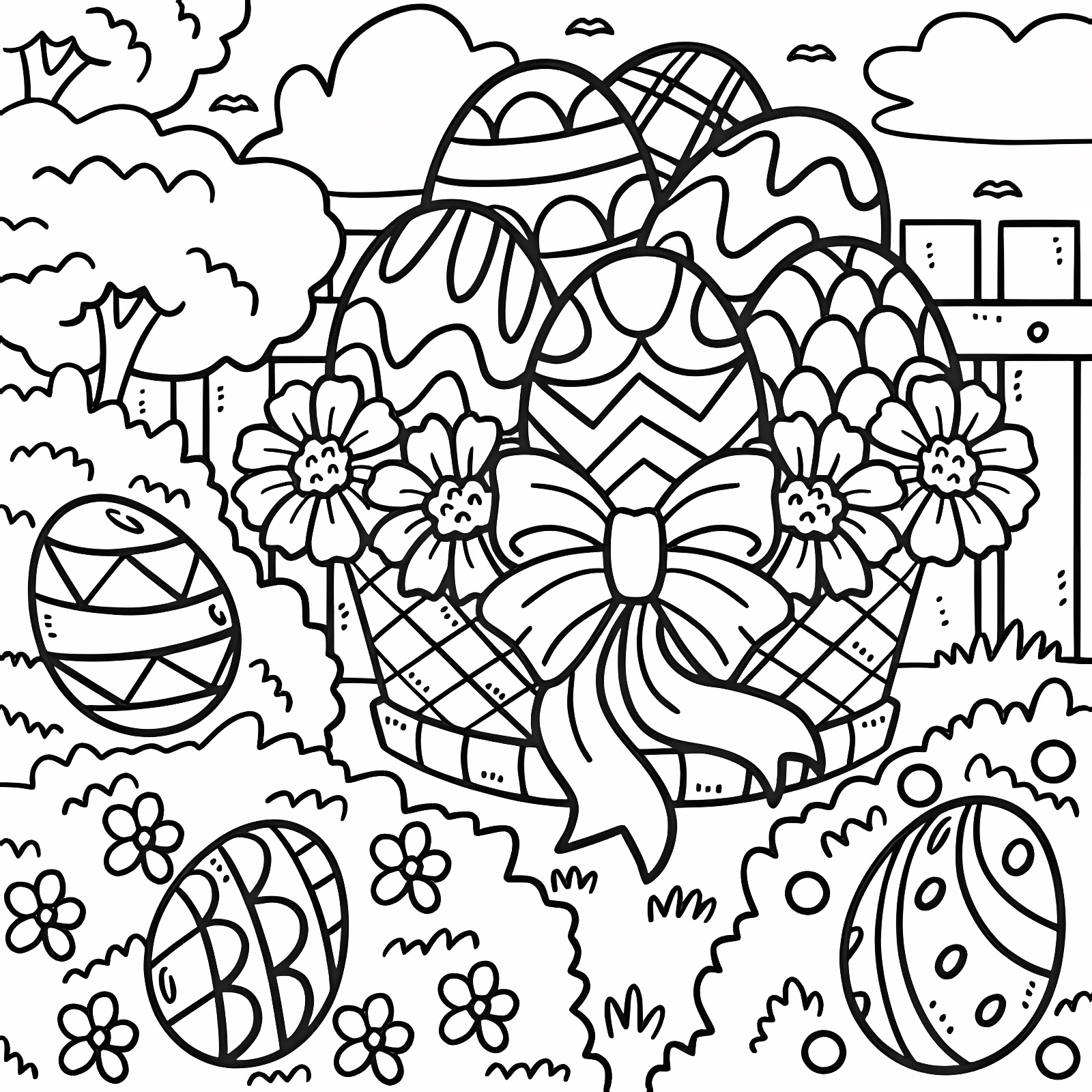 Chasse aux œufs — Coloriage à imprimer gratuit