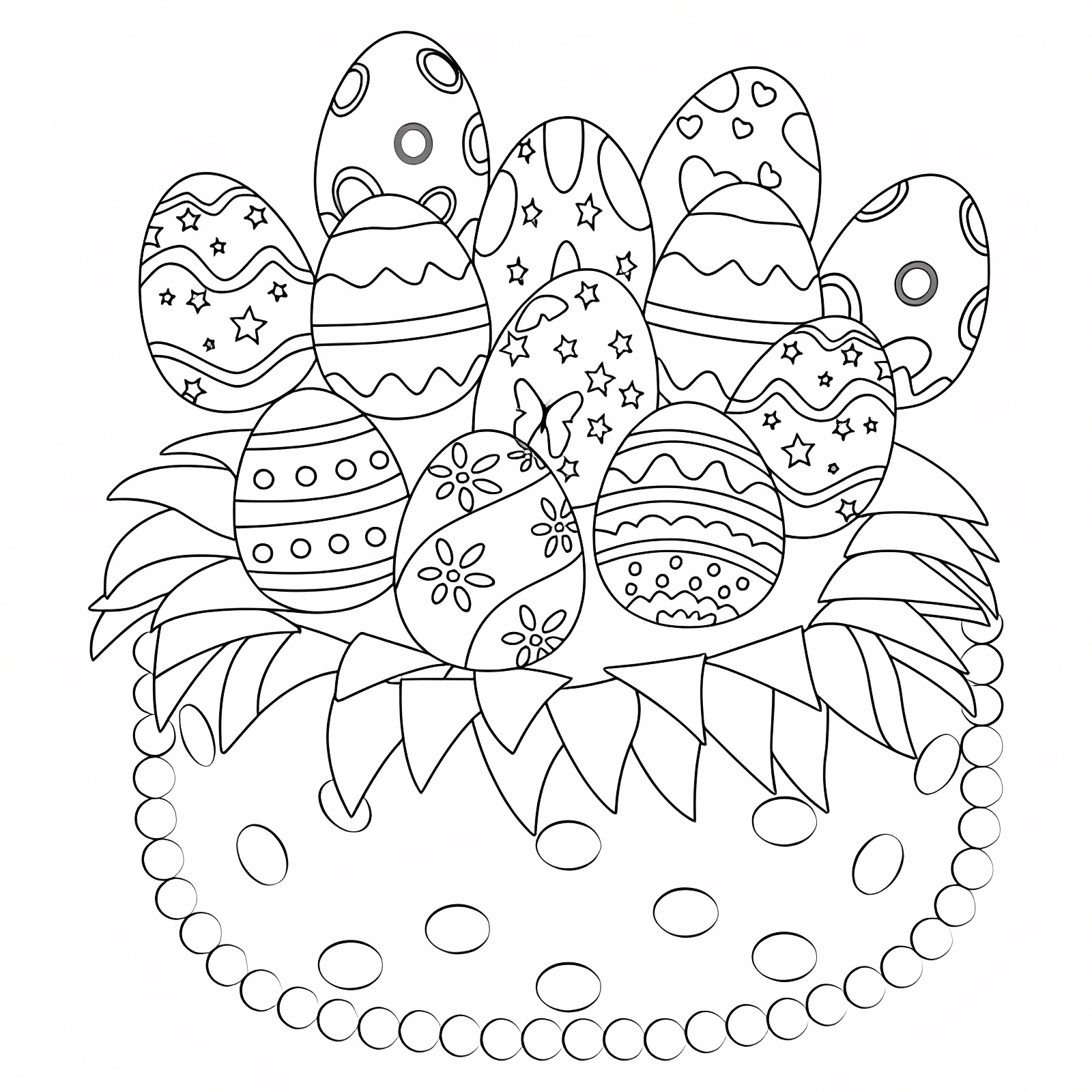 Pâques au jardin — Coloriage à imprimer gratuit