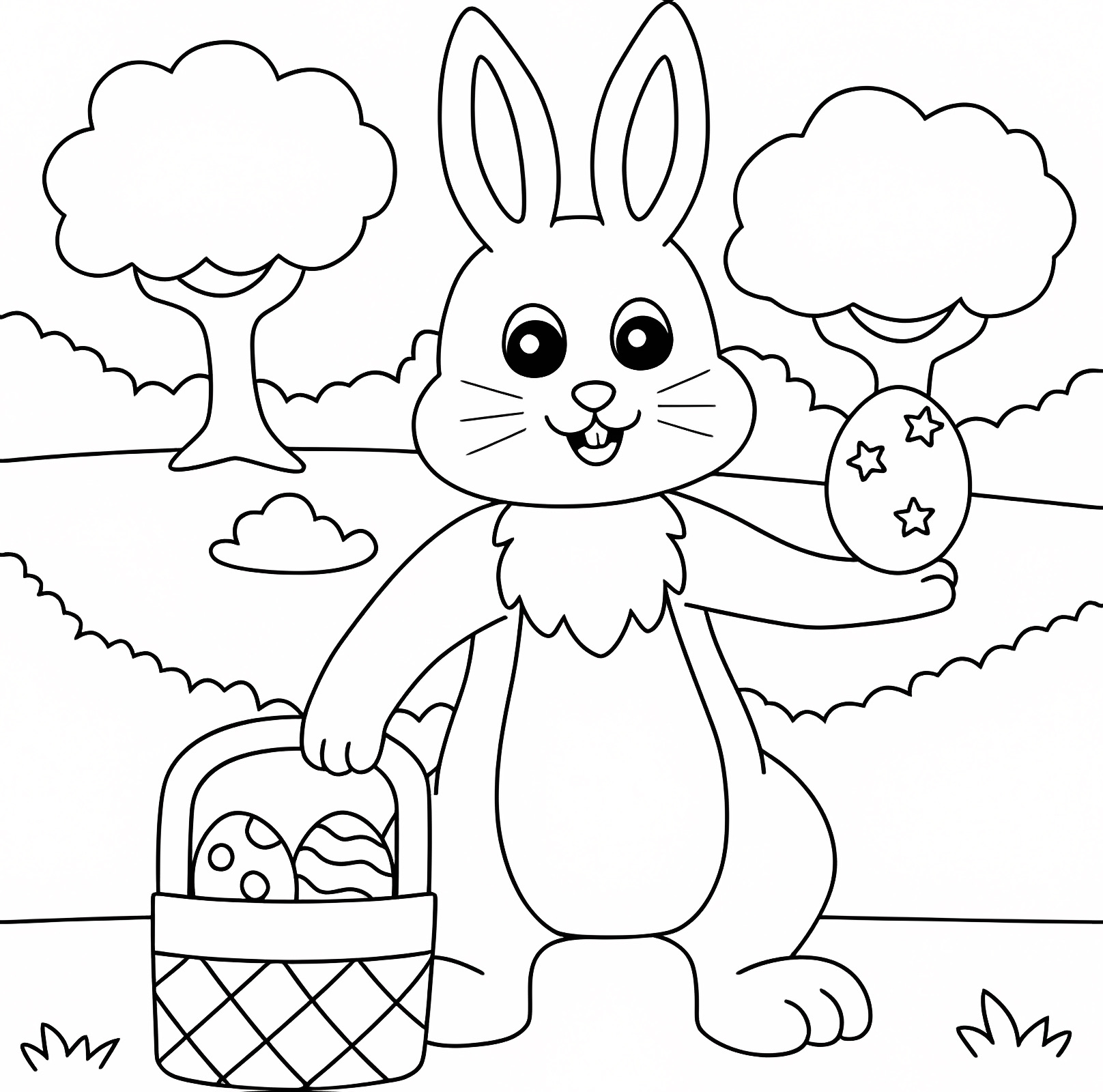 Panier fleuri de Pâques — Coloriage à imprimer gratuit