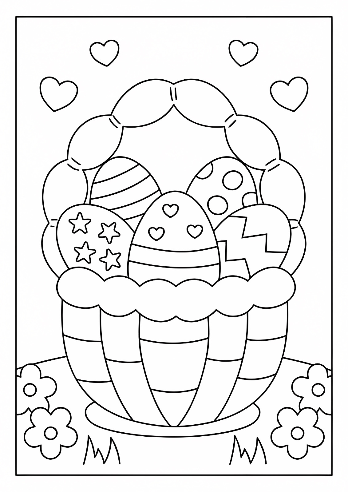 Panier fleuri de Pâques — Coloriage à imprimer gratuit