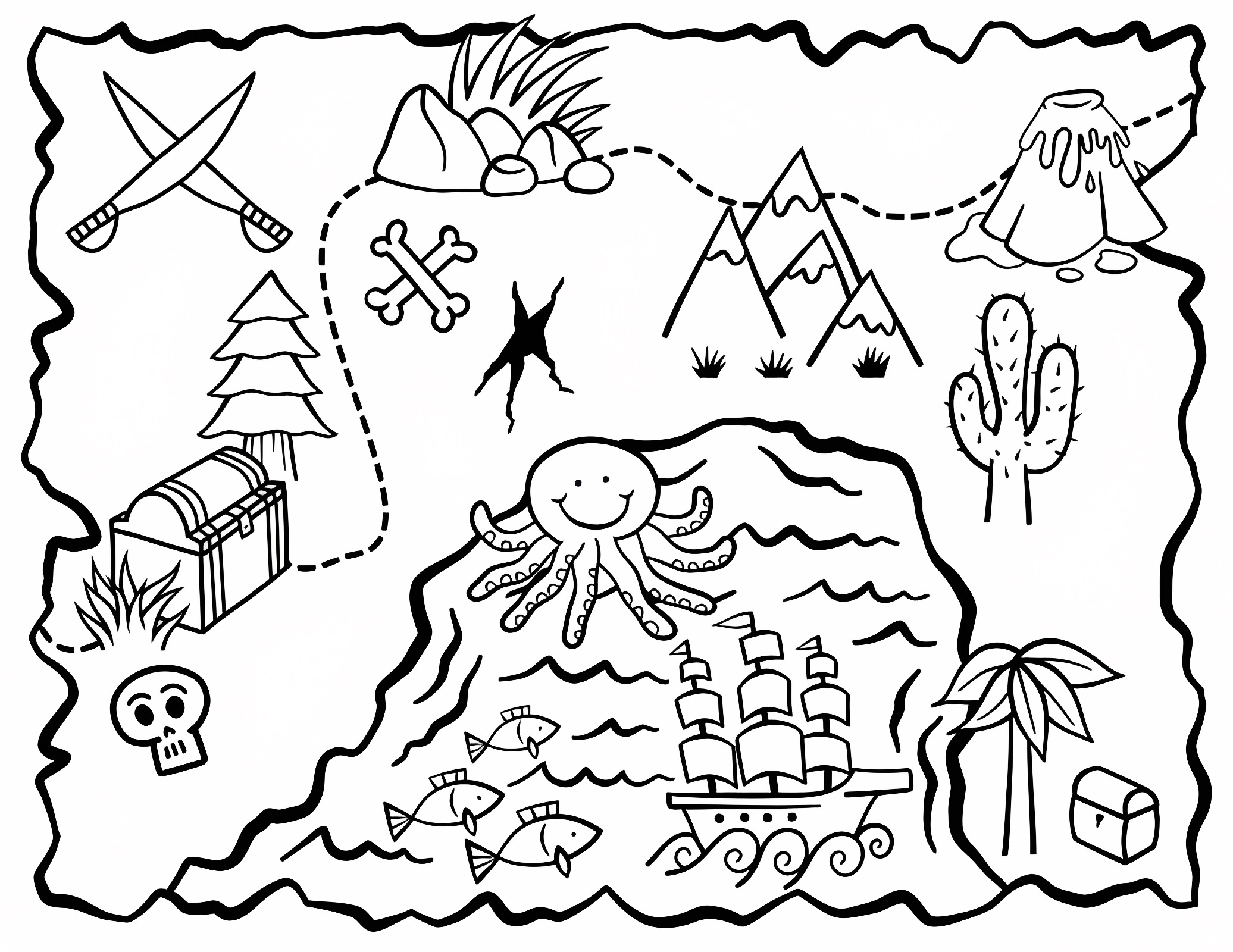 Treasure island to discover — Free printable coloring page