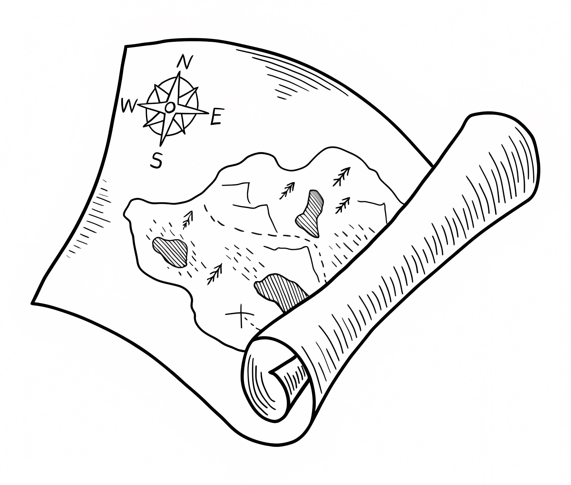 Treasure map for kids — Free printable coloring page