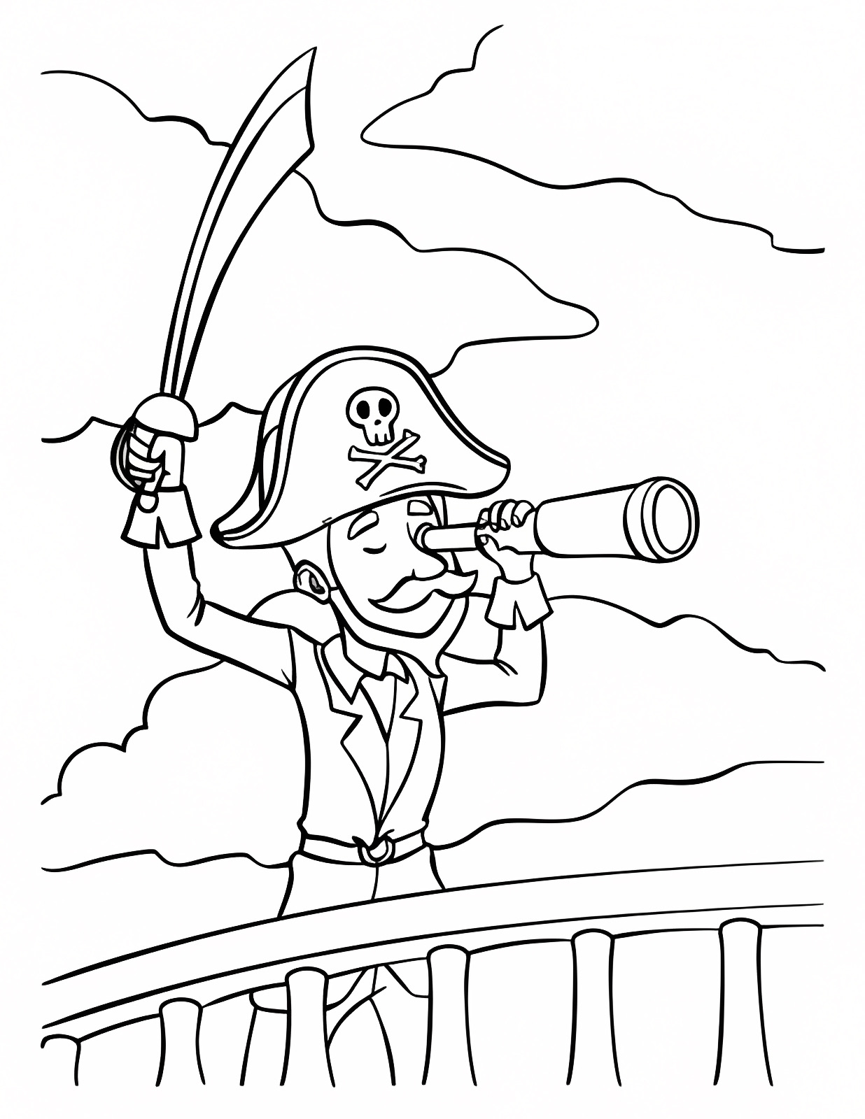 Pirate sur un tonneau — Coloriage à imprimer gratuit