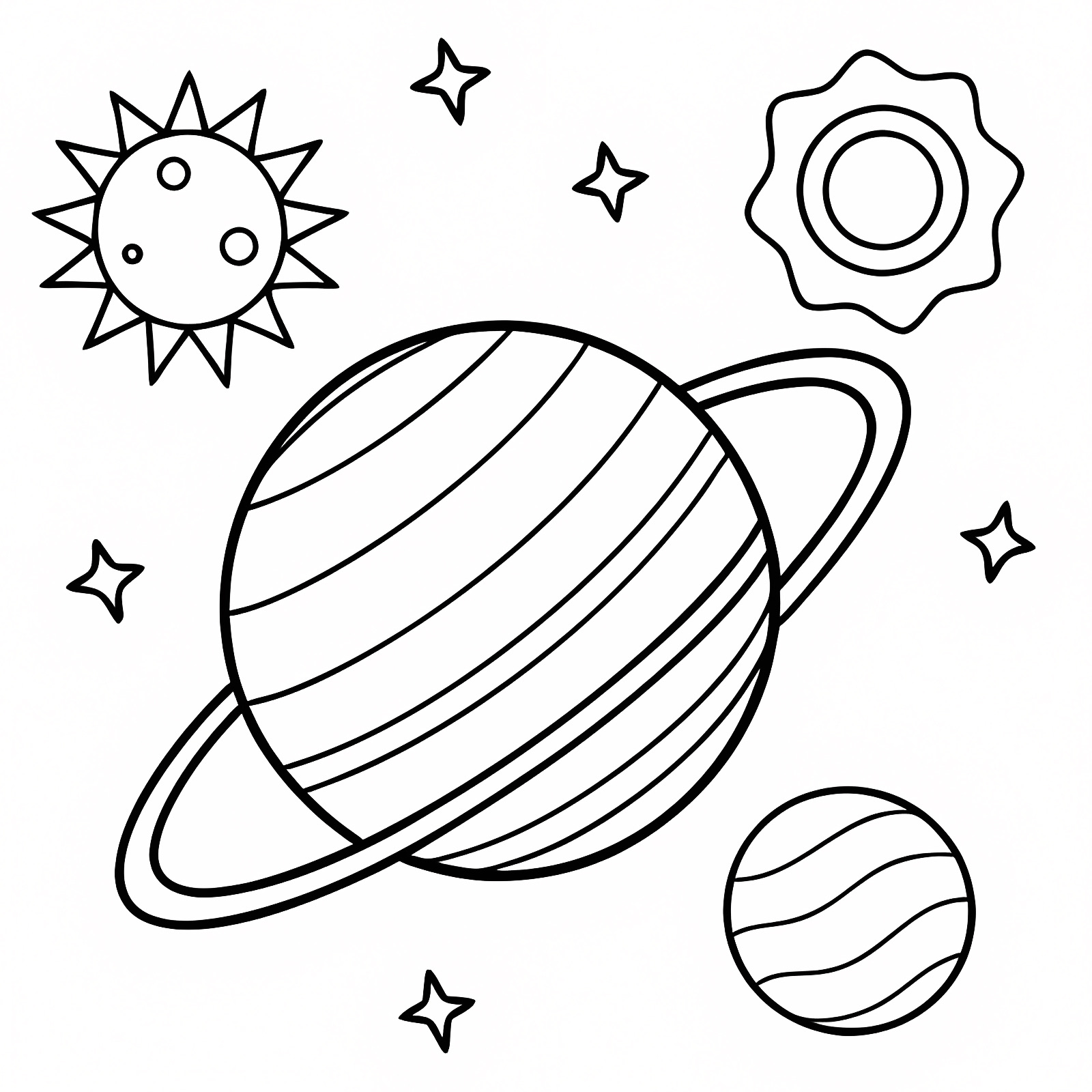 Planets and stars — Free printable coloring page