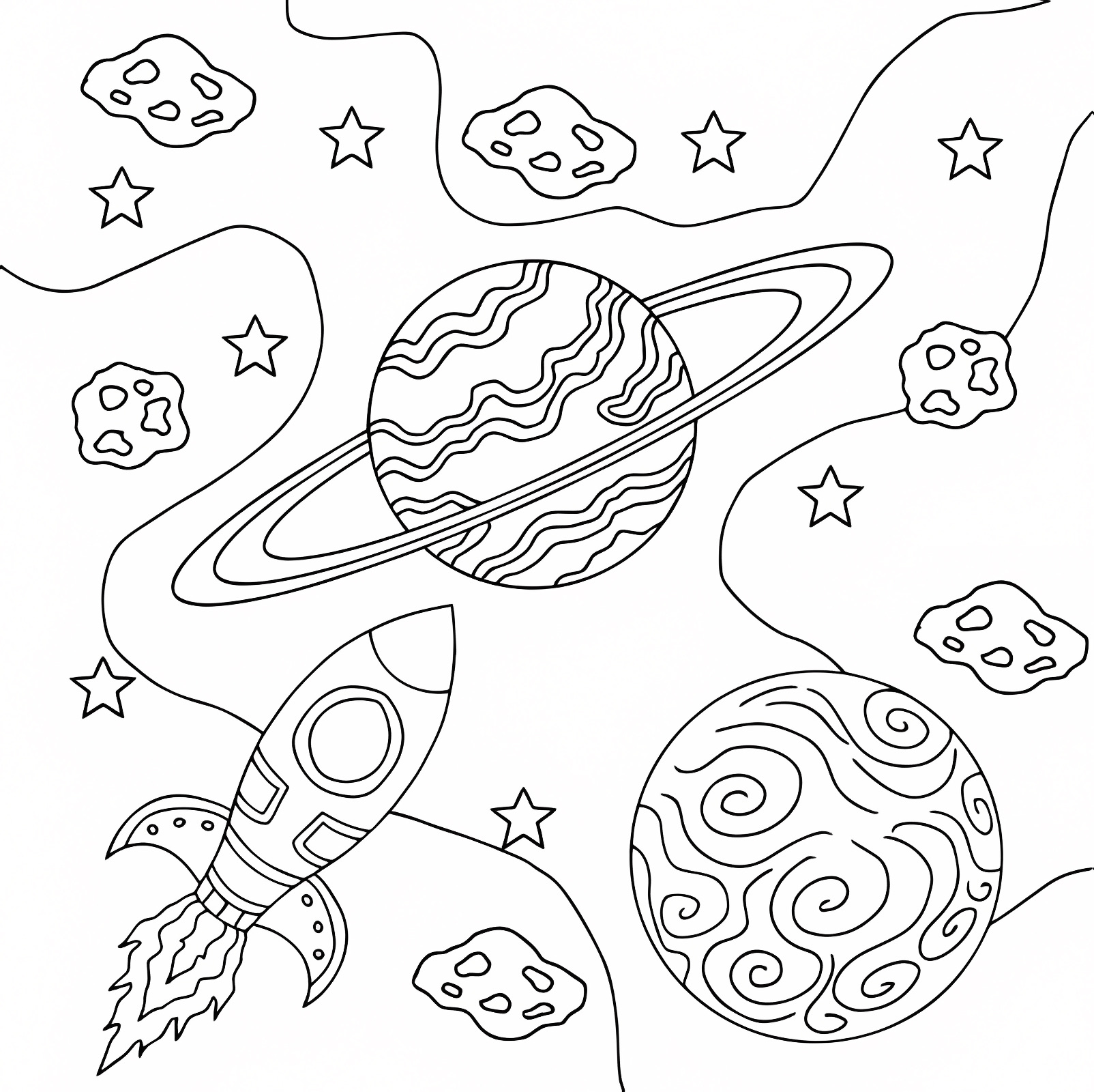 Saturn and its rings — Free printable coloring page