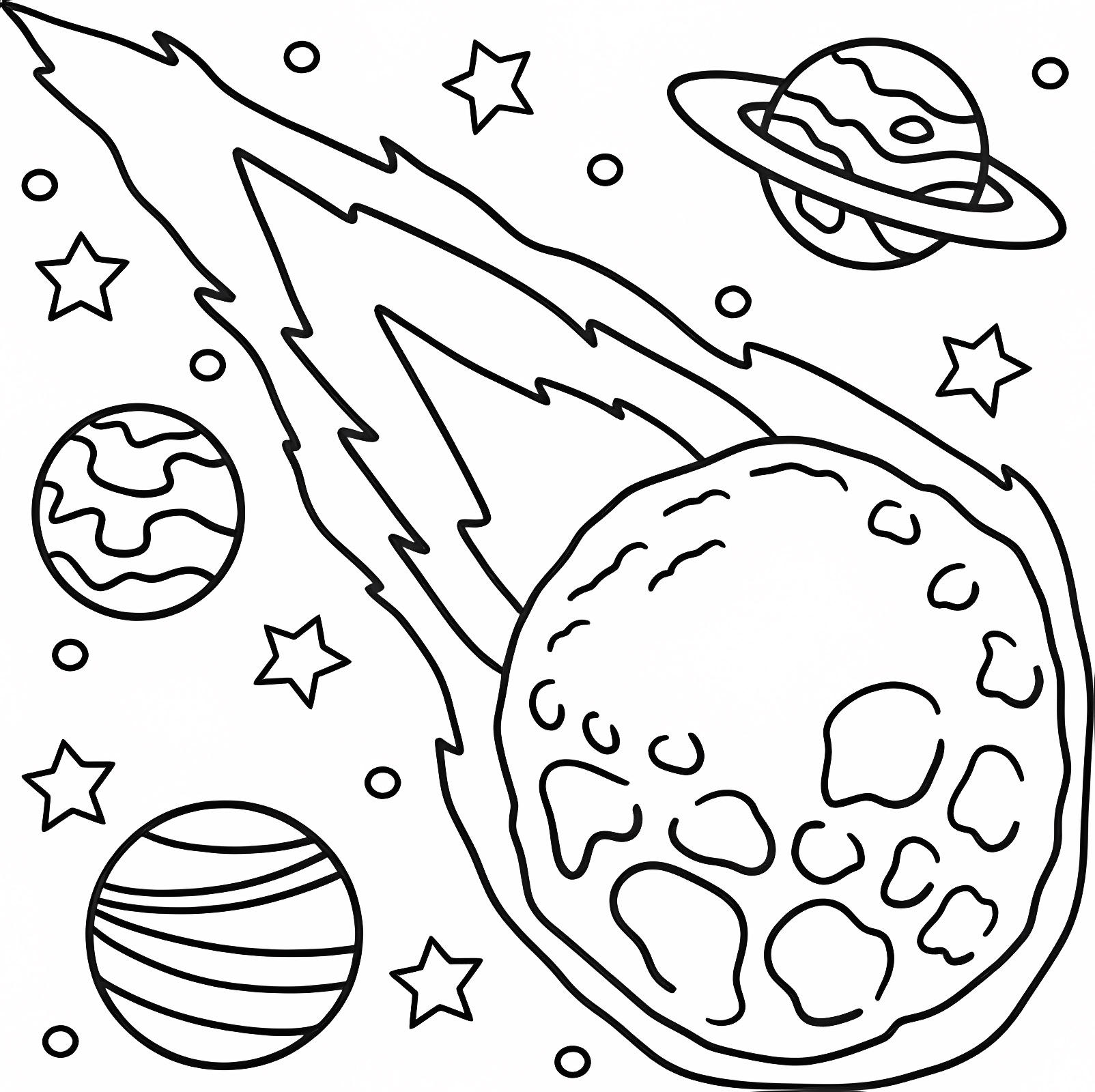 Rocket in space — Free printable coloring page