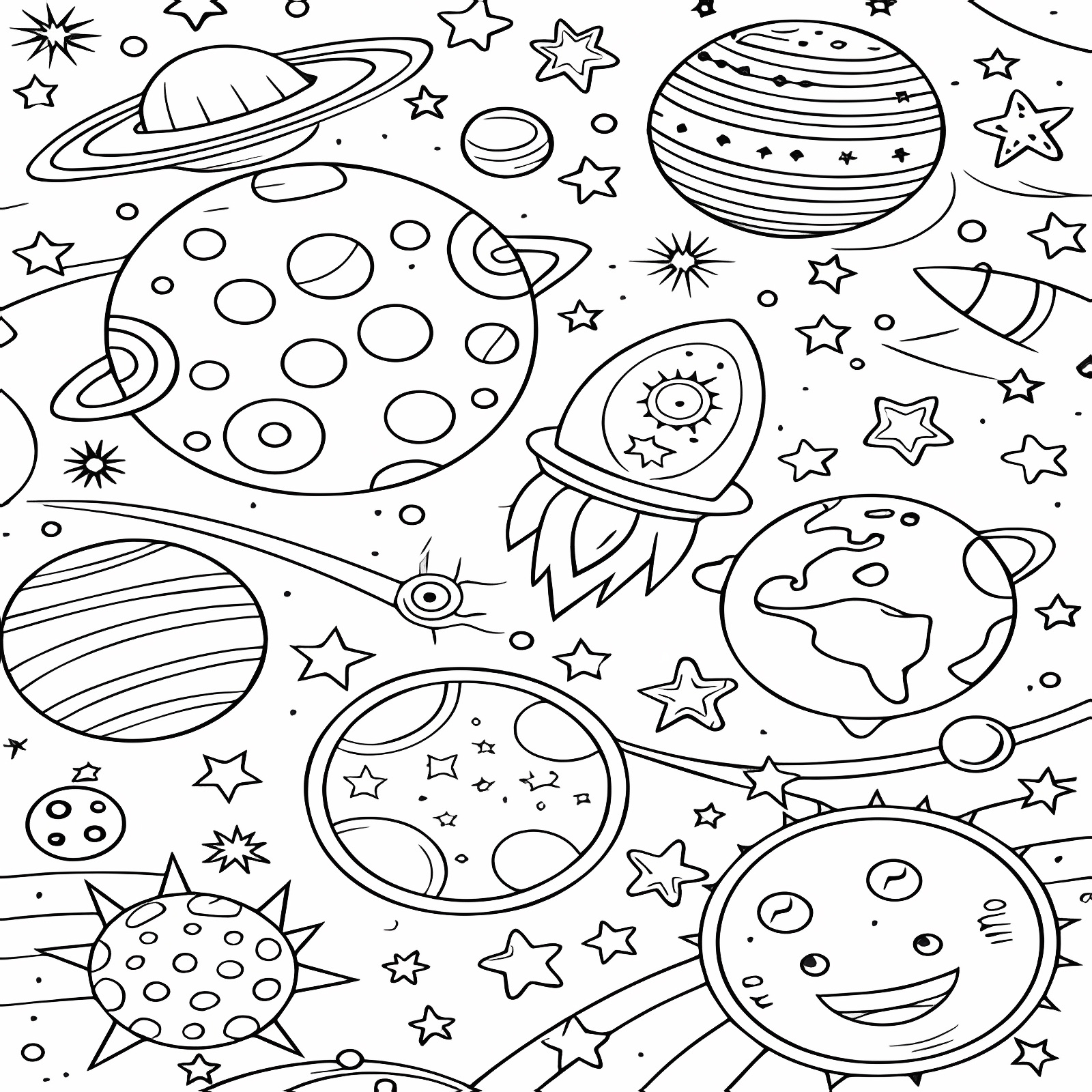 Fun UFO for kids — Free printable coloring page