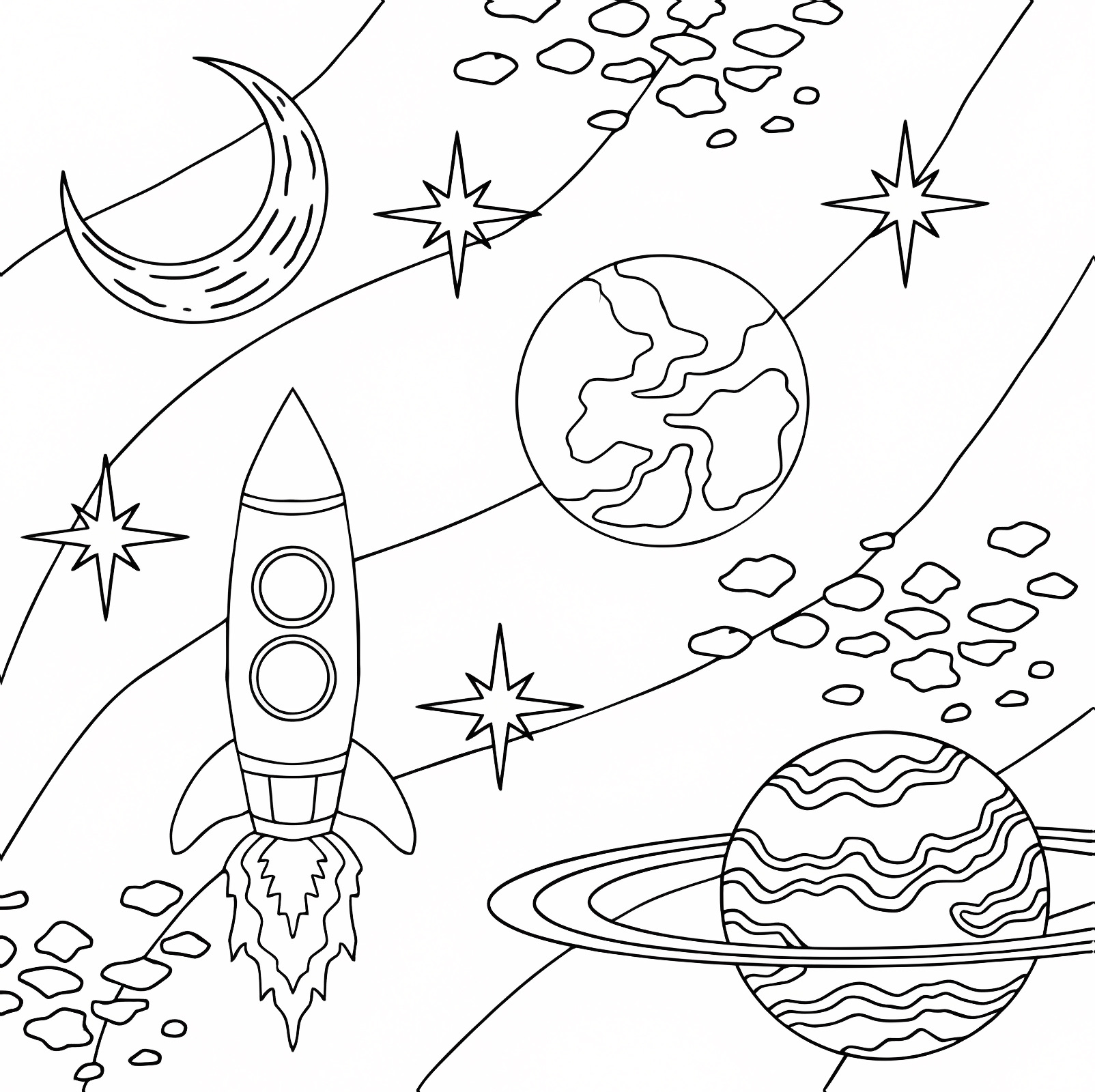 Shooting stars in the sky — Free printable coloring page