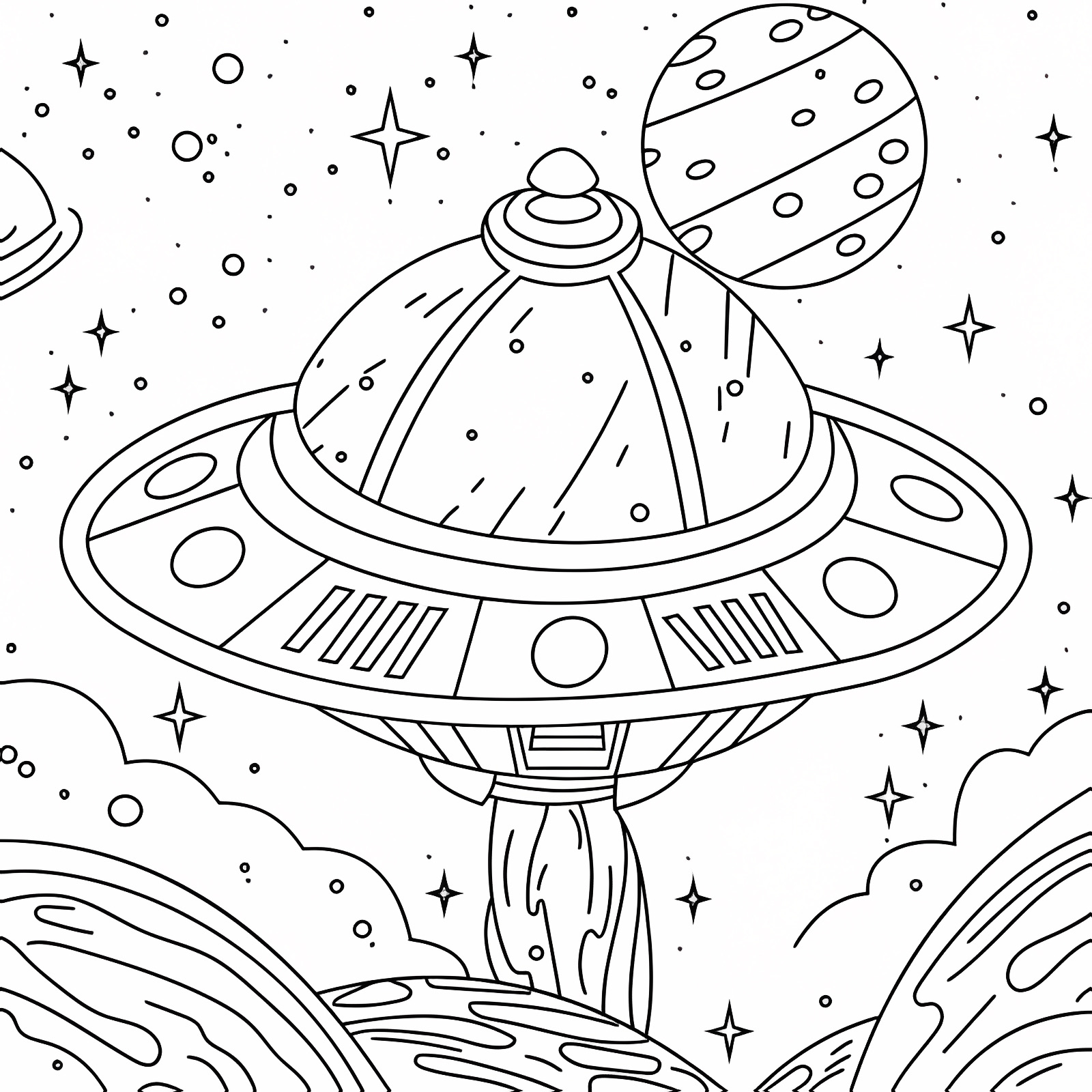 Space scene for kids — Free printable coloring page