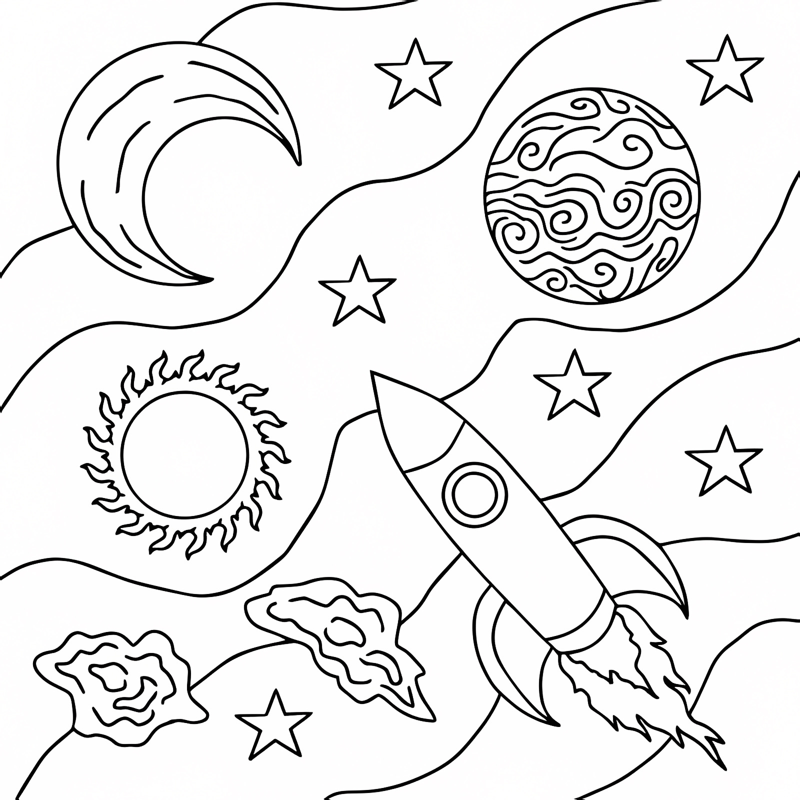 Kawaii smiling planets — Free printable coloring page