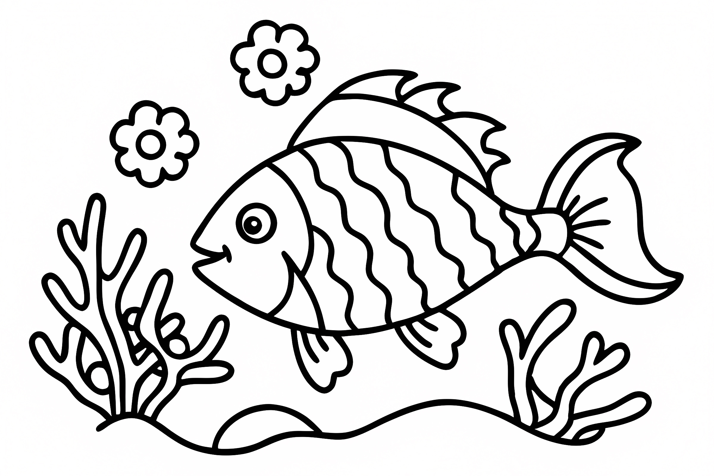 Poisson nage plantes marines — Coloriage à imprimer gratuit