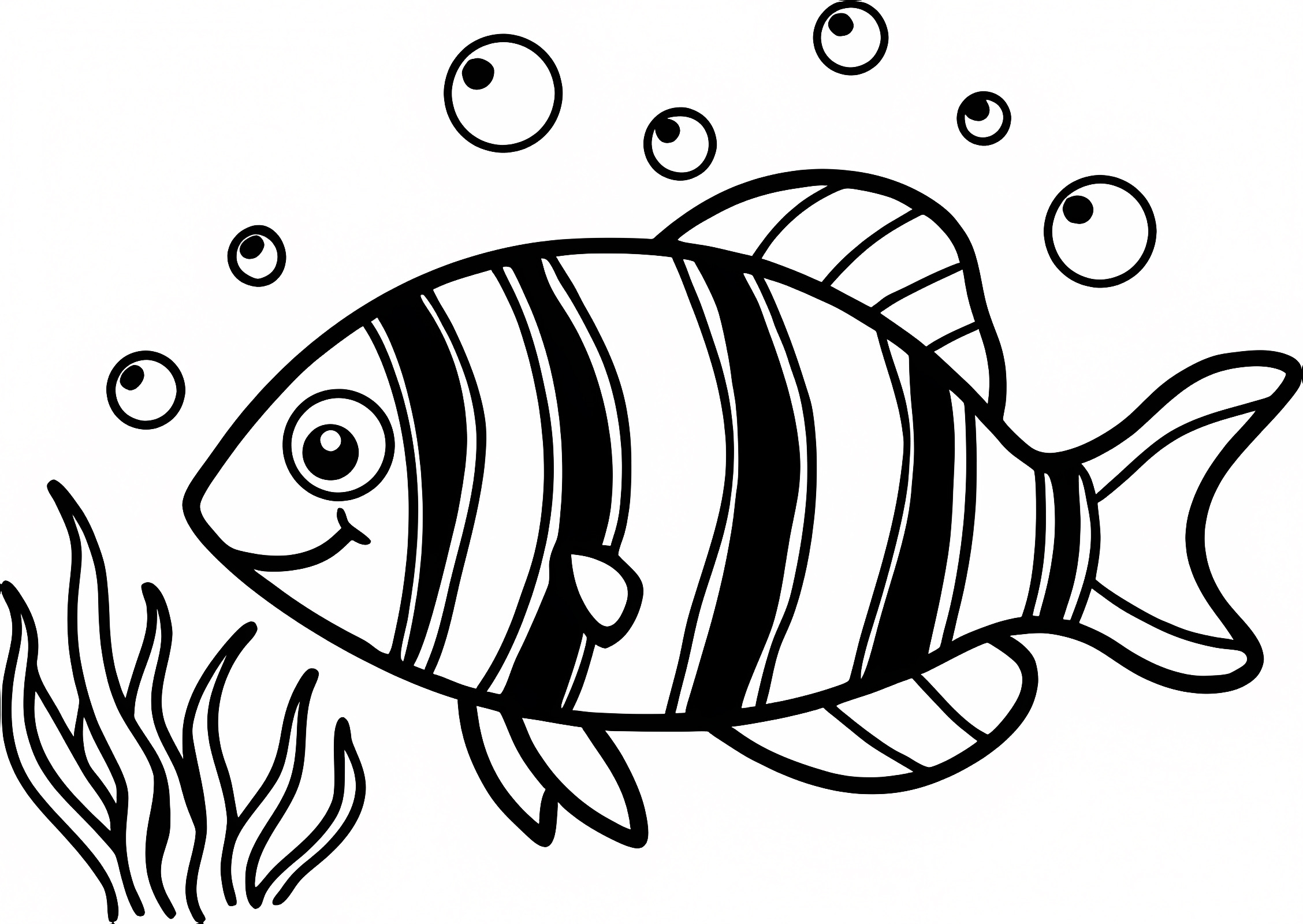 Poisson rayé avec bulles — Coloriage à imprimer gratuit