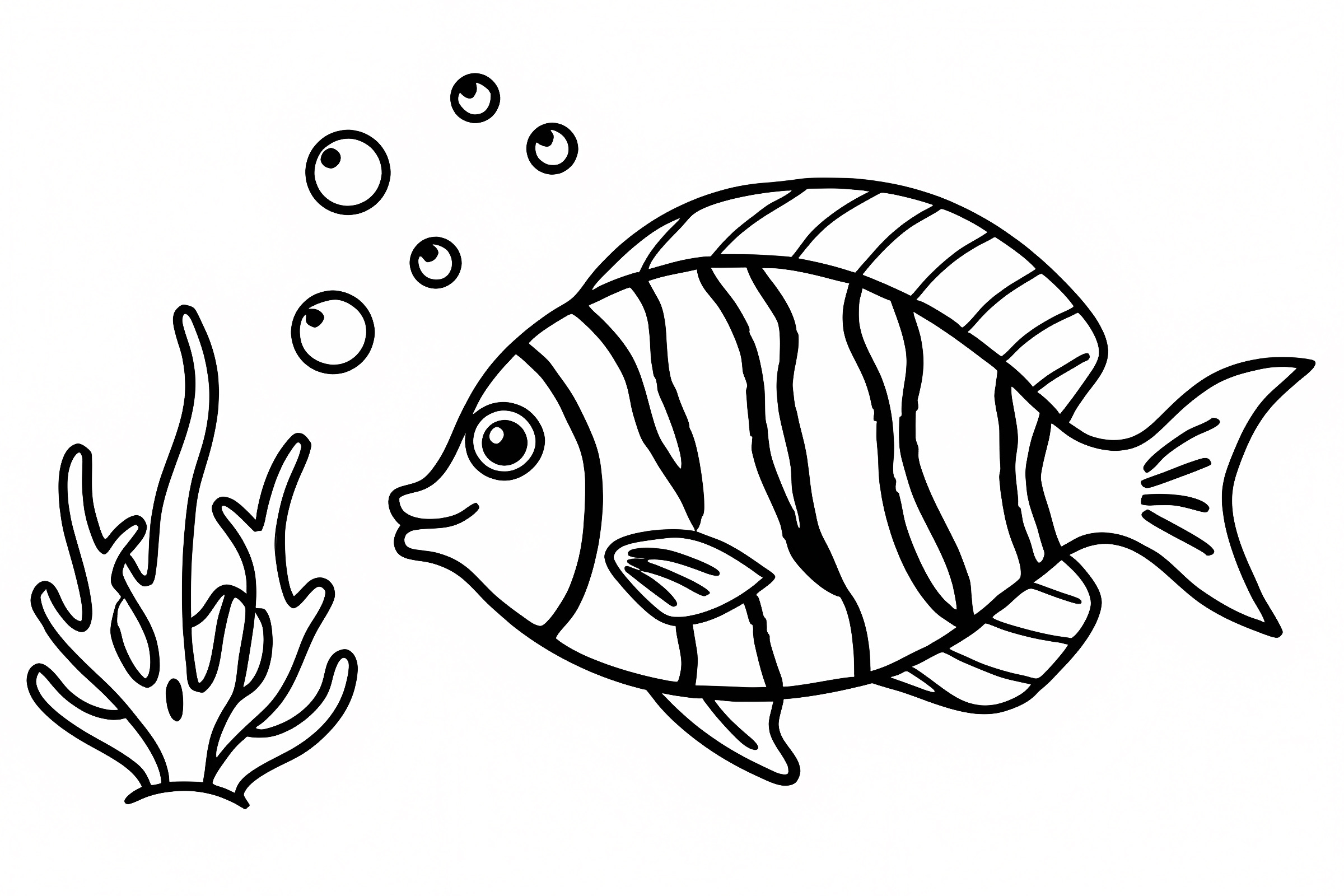 Poisson rayé corail bulles — Coloriage à imprimer gratuit