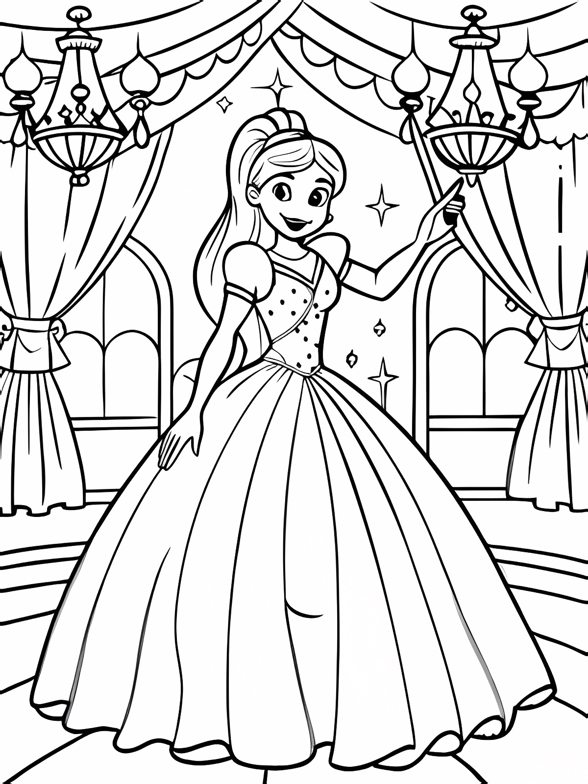 Princesse avec couronne — Coloriage à imprimer gratuit