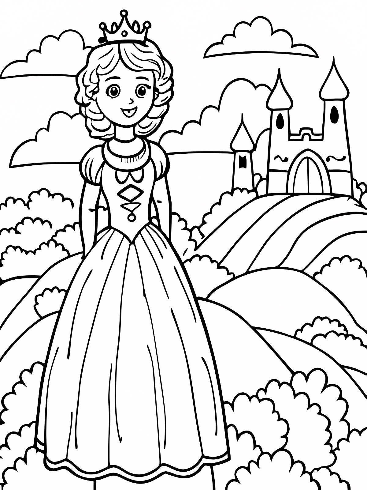 Princesse dans le jardin — Coloriage à imprimer gratuit