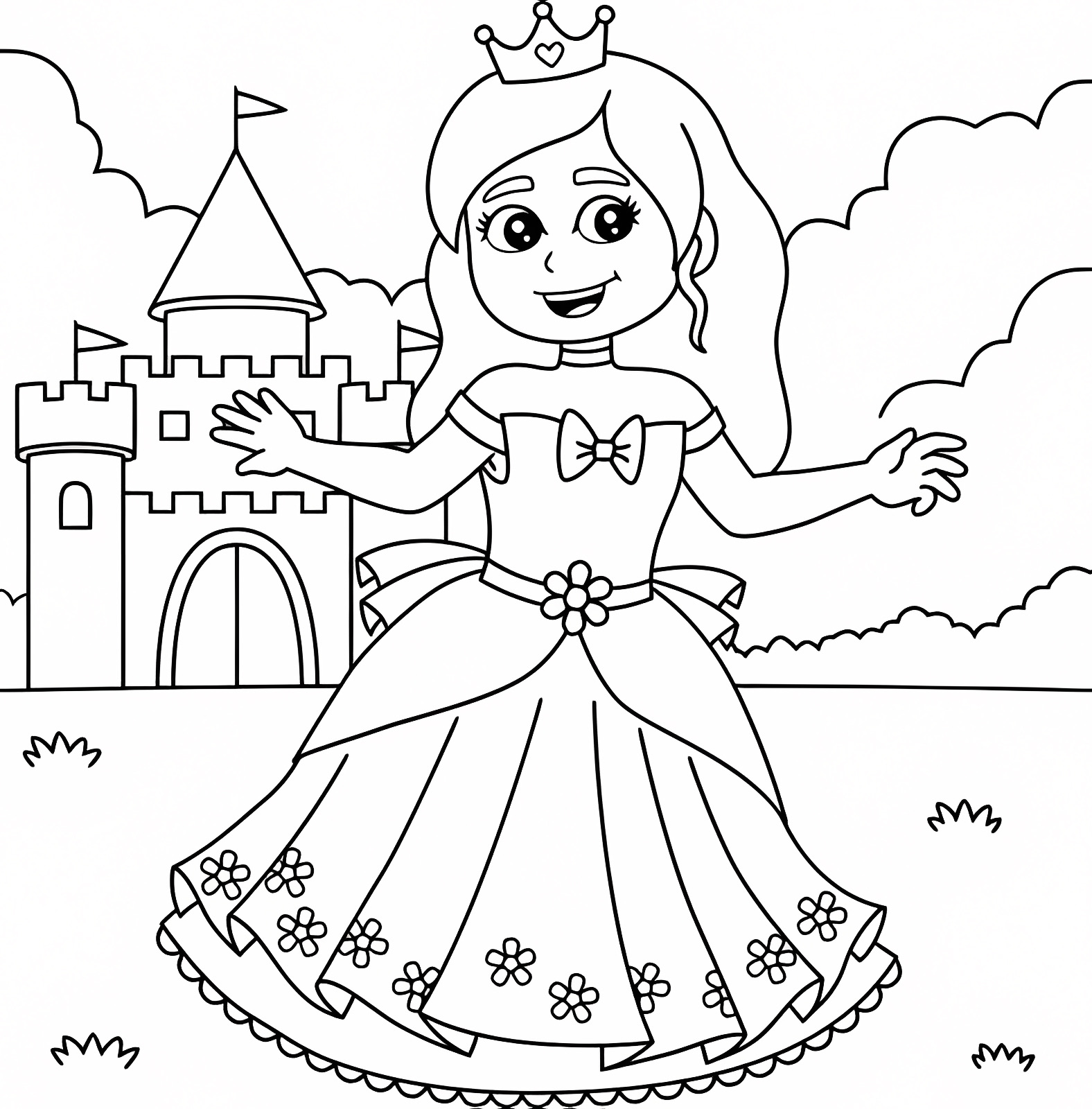 Princesse et son chat — Coloriage à imprimer gratuit