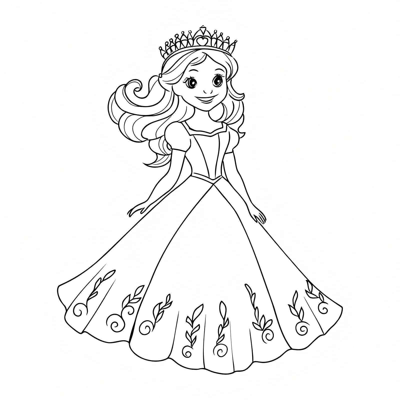 Princesse en robe de bal — Coloriage à imprimer gratuit