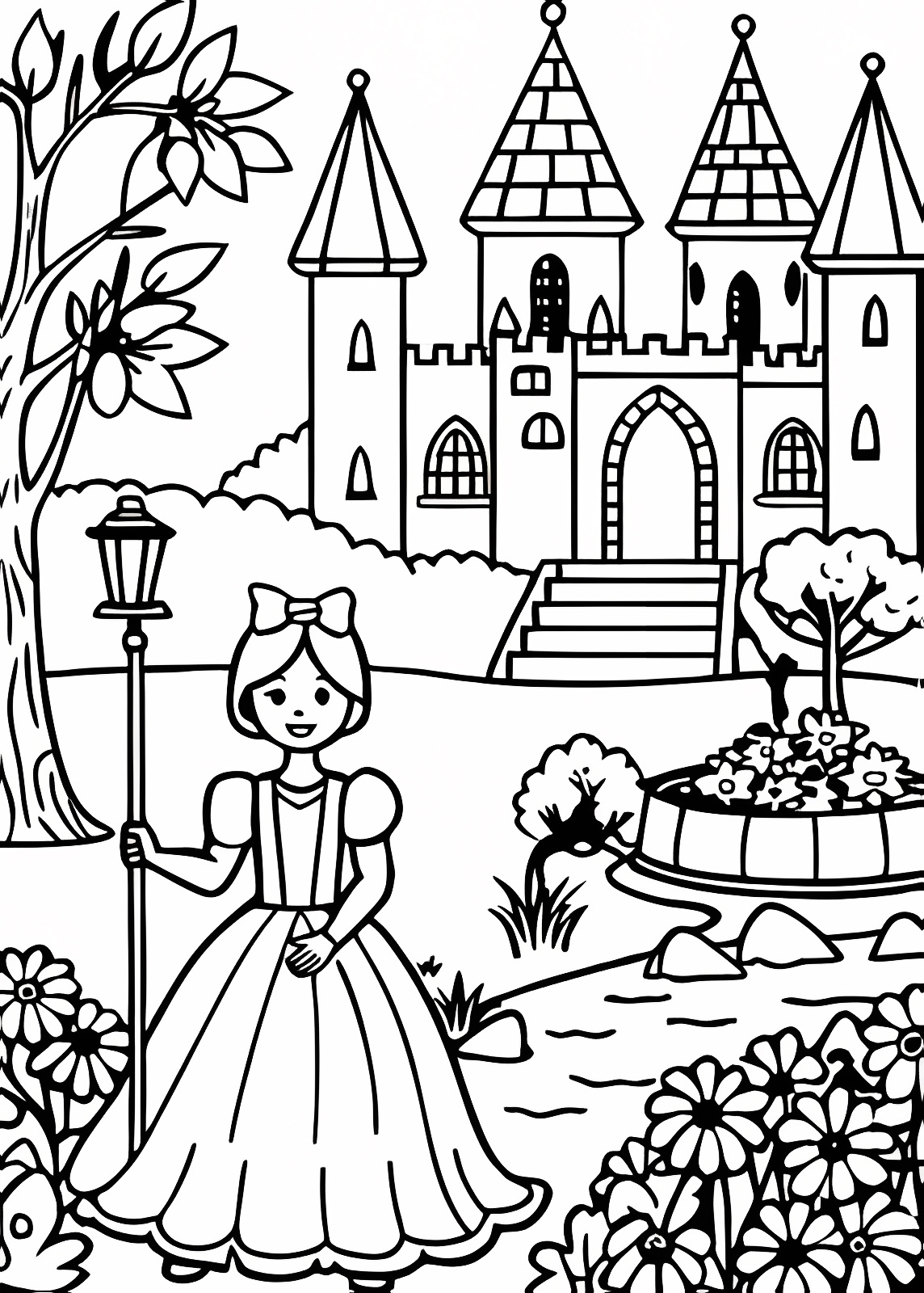 Princesse au balcon — Coloriage à imprimer gratuit