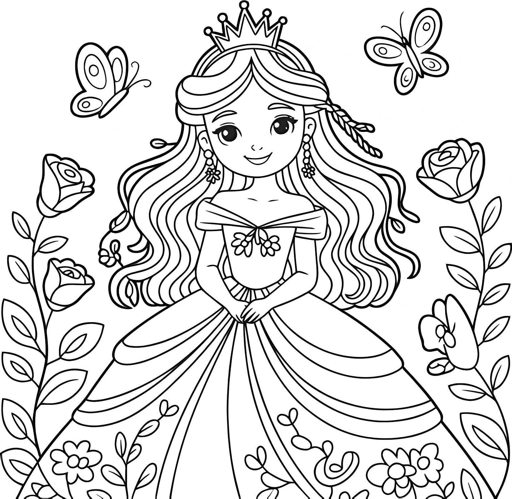 Princesse devant son château — Coloriage à imprimer gratuit