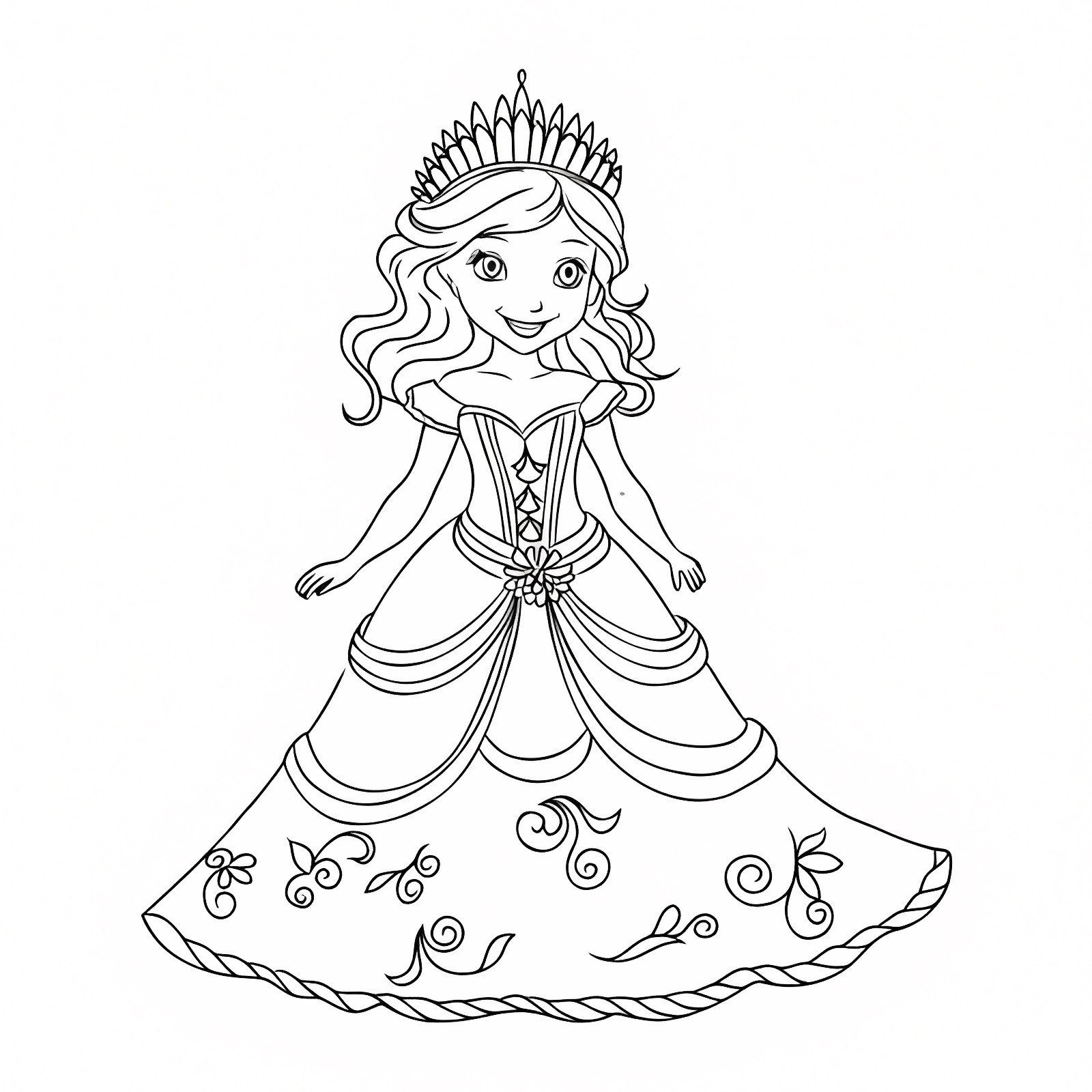 Princesse en robe de bal — Coloriage à imprimer gratuit