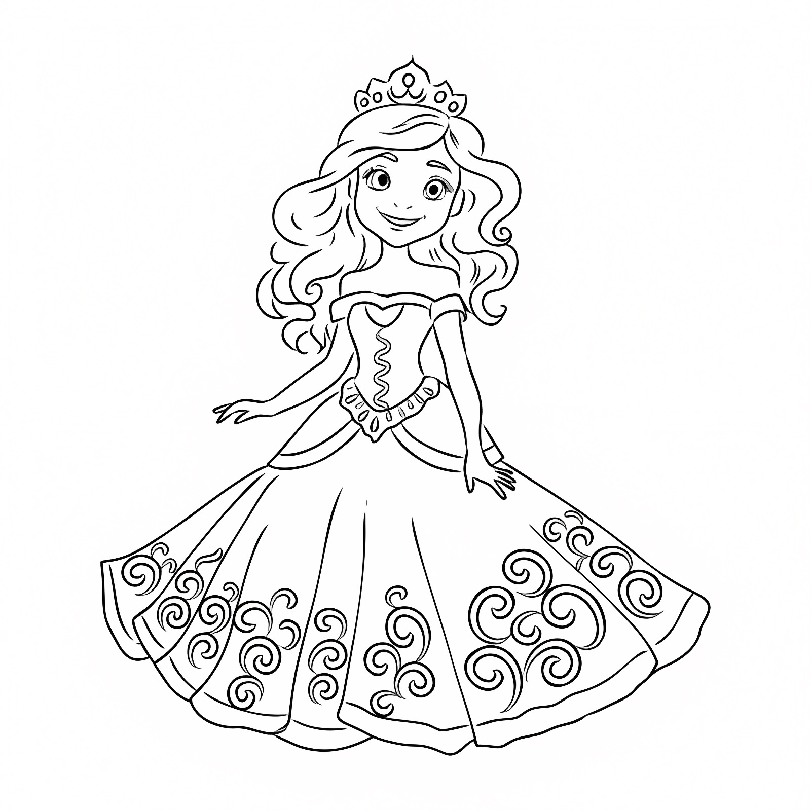 Princesse avec couronne — Coloriage à imprimer gratuit
