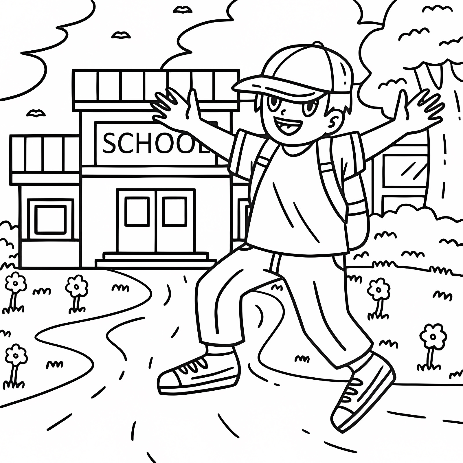 Children at school — Free printable coloring page