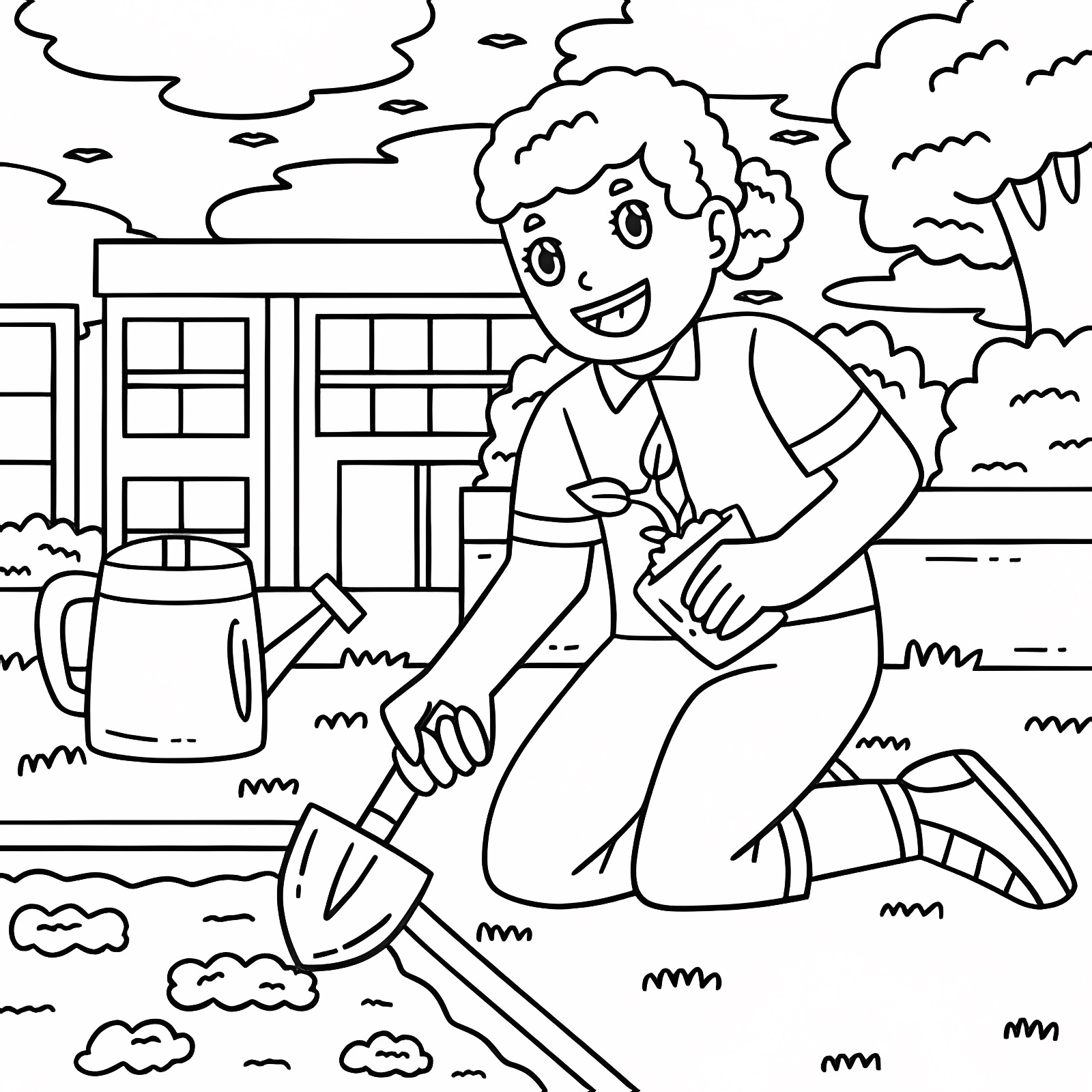 Children at school — Free printable coloring page