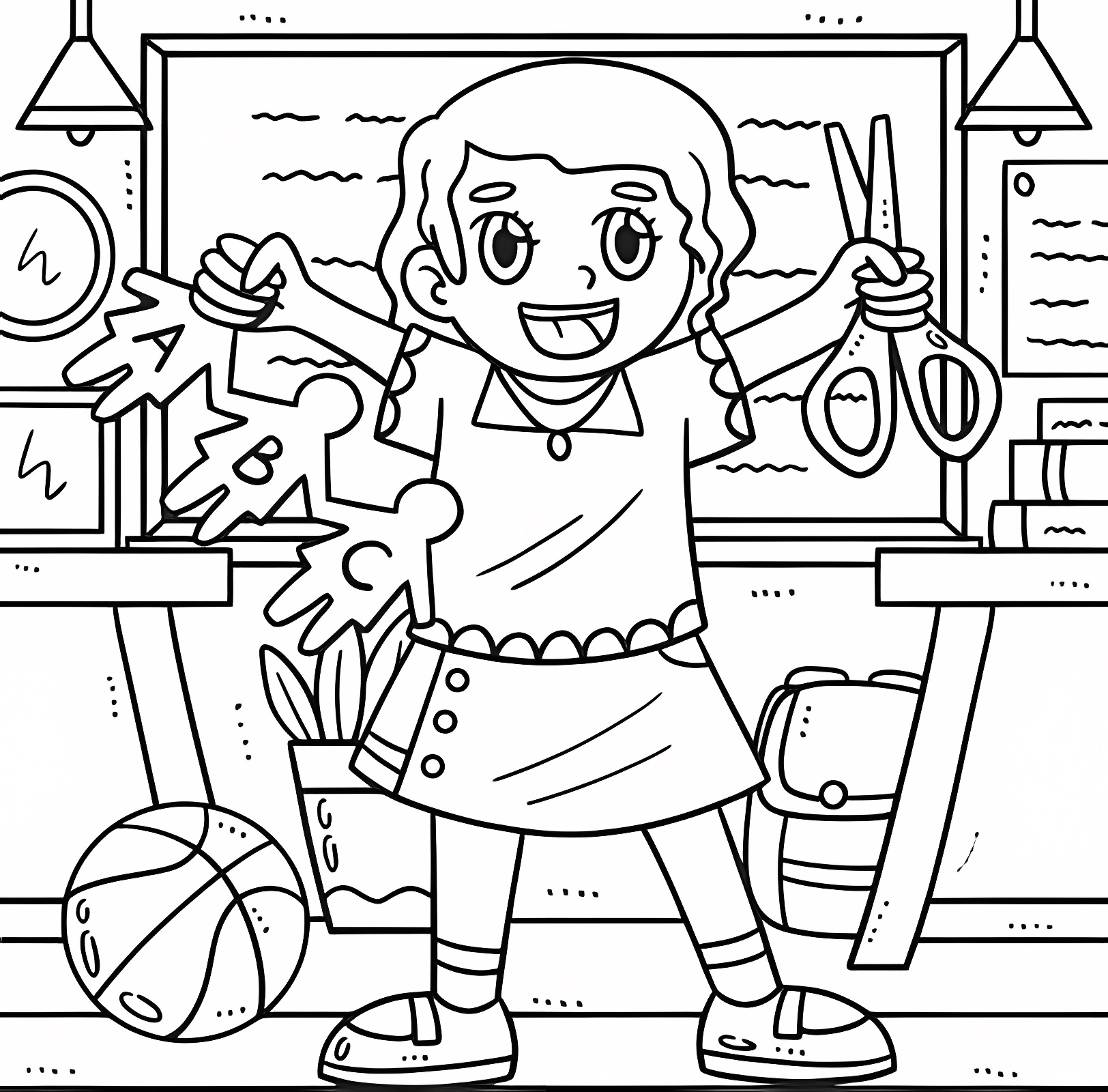 Children at school — Free printable coloring page