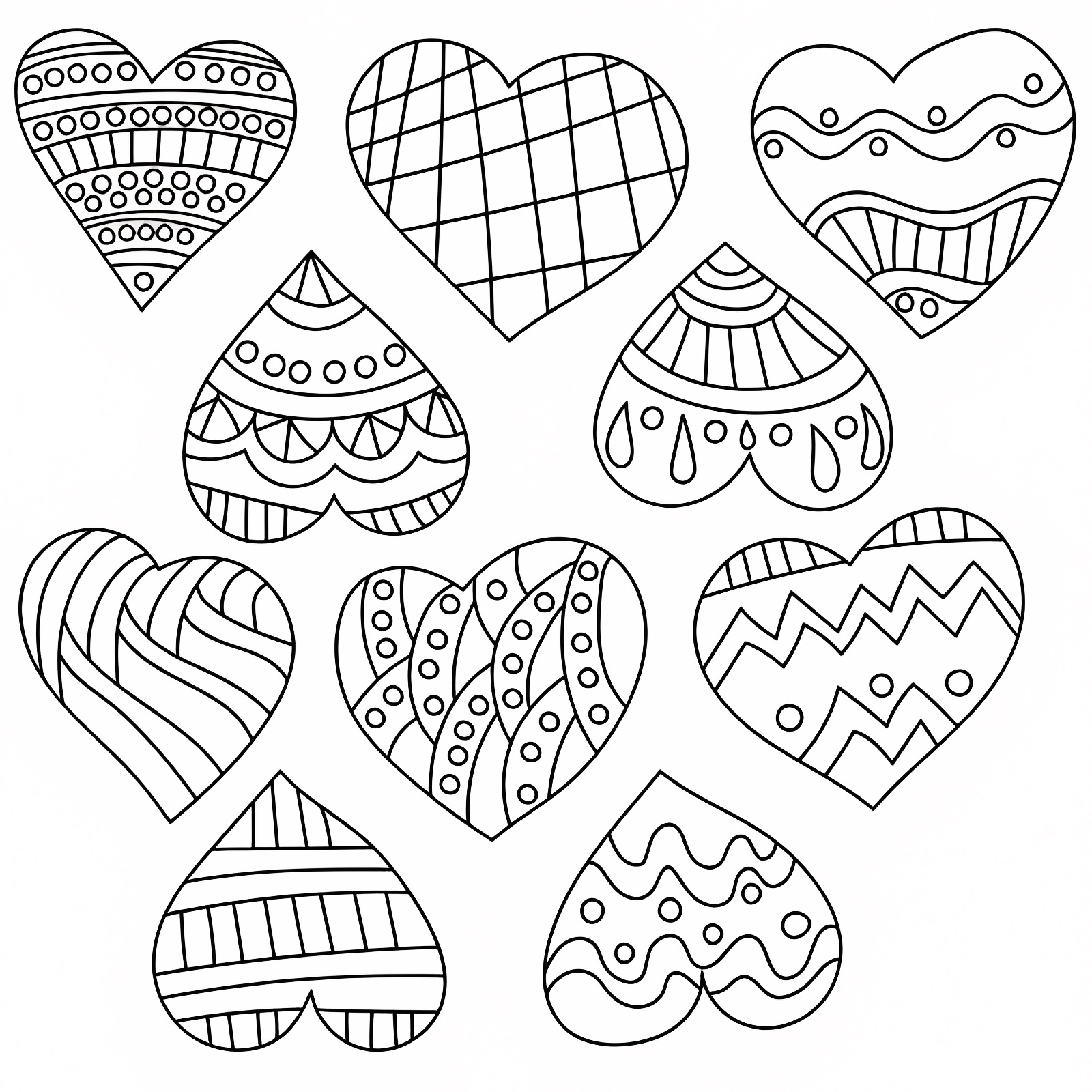 Hearts and flowers — Free printable coloring page