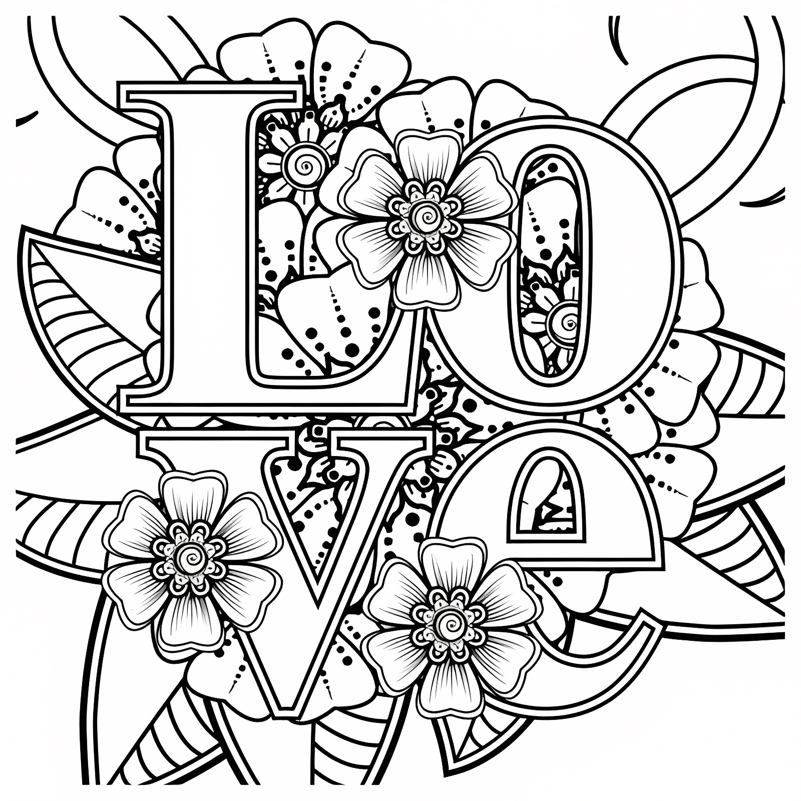 Hearts and flowers — Free printable coloring page